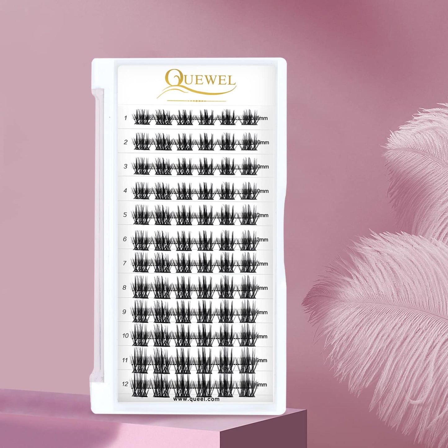 QUEWEL Cluster Lashes 72 Pcs Wide Stem Individual Lashes C/D Curl 8-16mm Length DIY Eyelash Extension False Eyelashes Soft for Personal Makeup Use at Home (Fluffy02-C-16)