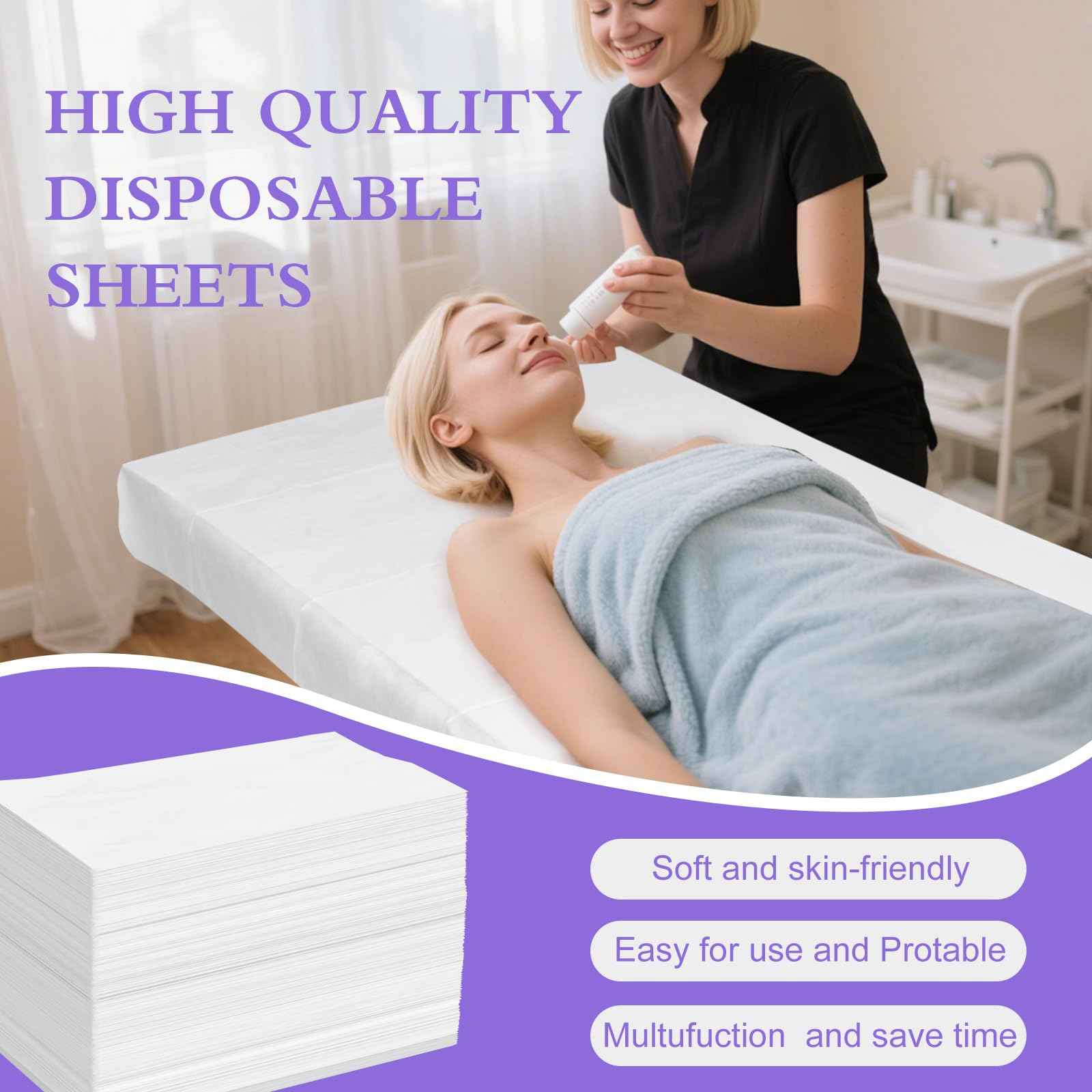 Celmuron 200 Pcs Disposable Massage Table Sheets 31.5" x 71", Non-Woven White Bed Covers for Spa, Massage, Beauty & Tattoo(White)