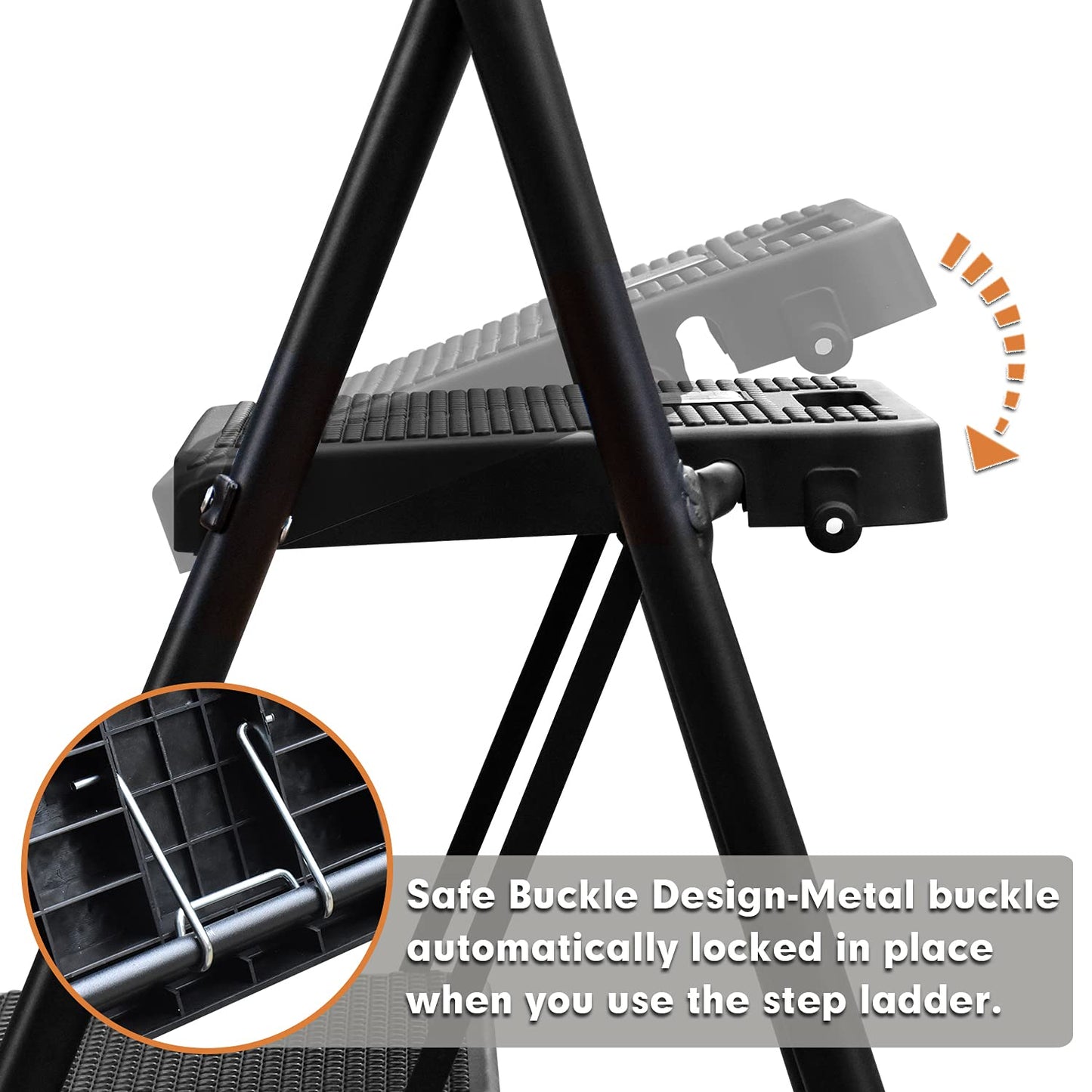 4 Step Ladder, HBTower Folding Step Stool with Tool Platform, Wide Anti-Slip Pedal, Sturdy Steel Ladder, Convenient Handgrip, Lightweight 330lbs Portable Steel Step Stool, Black