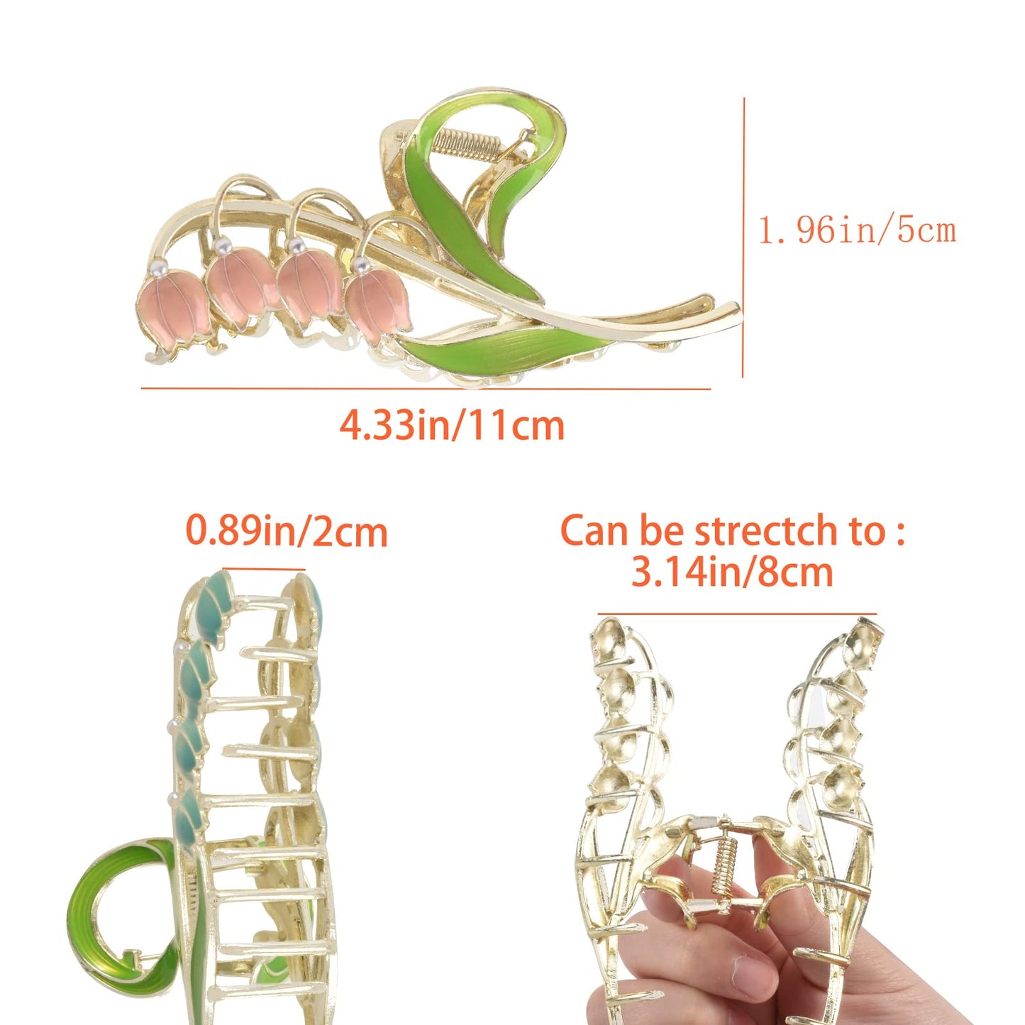 Yonchic 3-Piece Floral Metal Hair Clips, Lily of the Valley Hair Claw for Thin/Medium Thick Hair Claws, Elegant Barrettes Strong Hold Hair Clamps Non Slip Hair Clip Accessories