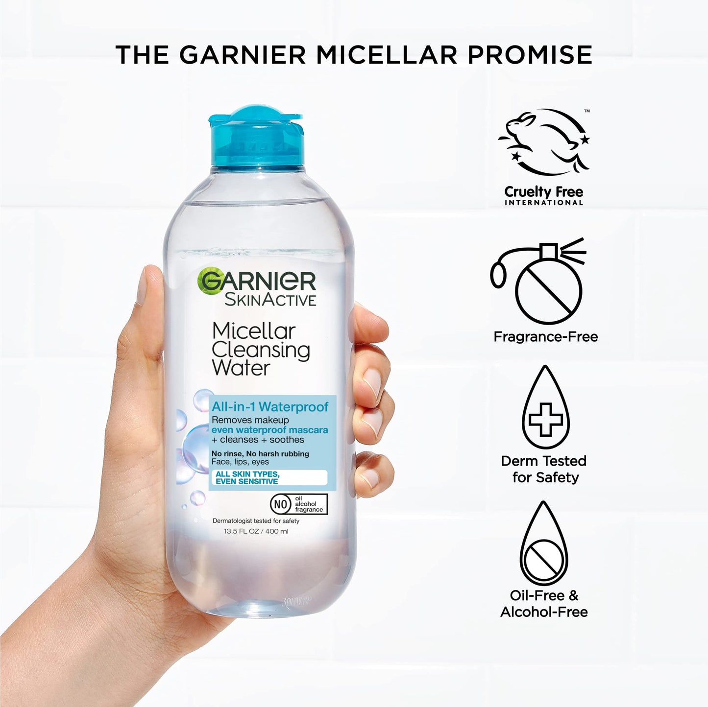 Garnier SkinActive Micellar Water für wasserfestes Make-up, Gesichtsreiniger und Make-up-Entferner, 13,5 Fl Oz (400 ml), 1 Stück (Verpackung kann variieren)
