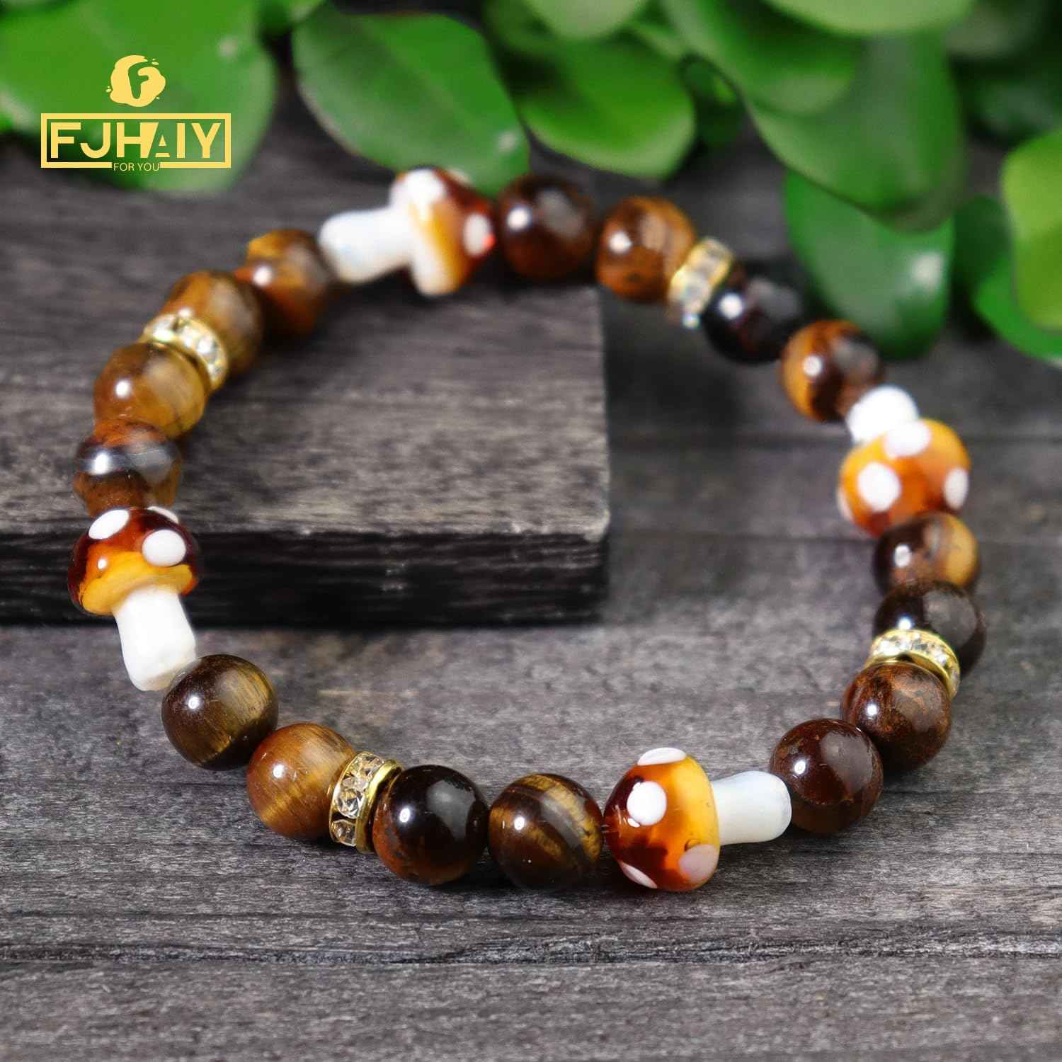 FJHAIY Mushroom Cosmetic Bag & Bracelets Gift Set - 50PCS Mushroom Stickers - Perfect for Women, Travel & Cosmetic Storage