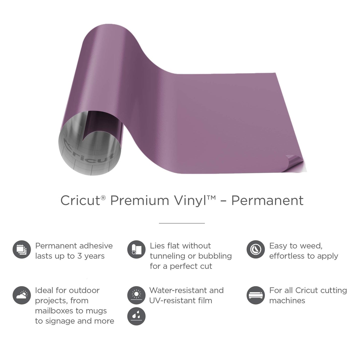 Cricut Premium Permanent Vinyl, Light Purple (12" x 48") - Compatible with Maker & Explore Machines, Long Lasting, UV & Water-Resistant, Indoor + Outdoor Projects