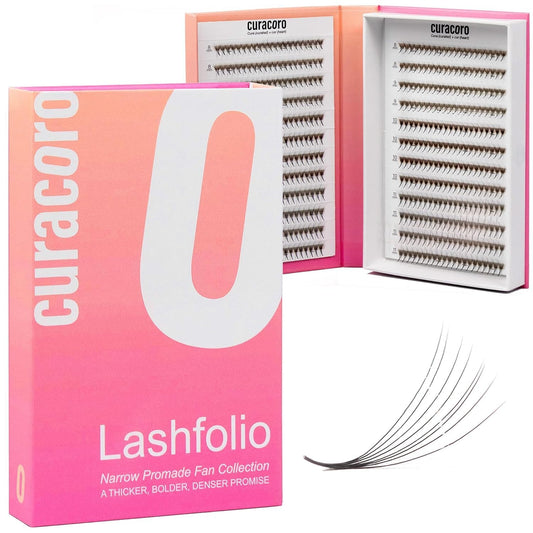 Curacoro LashFolio Narrow Promade Fans, Handmade Volume Eyelashes, 5D~10D, C CC D Curl, Thickness 0.03~0.07mm, 8-15mm Length, Professional Long-Lasting Promade Lash Fans (6D-0.07 D, 12mm-15mm)