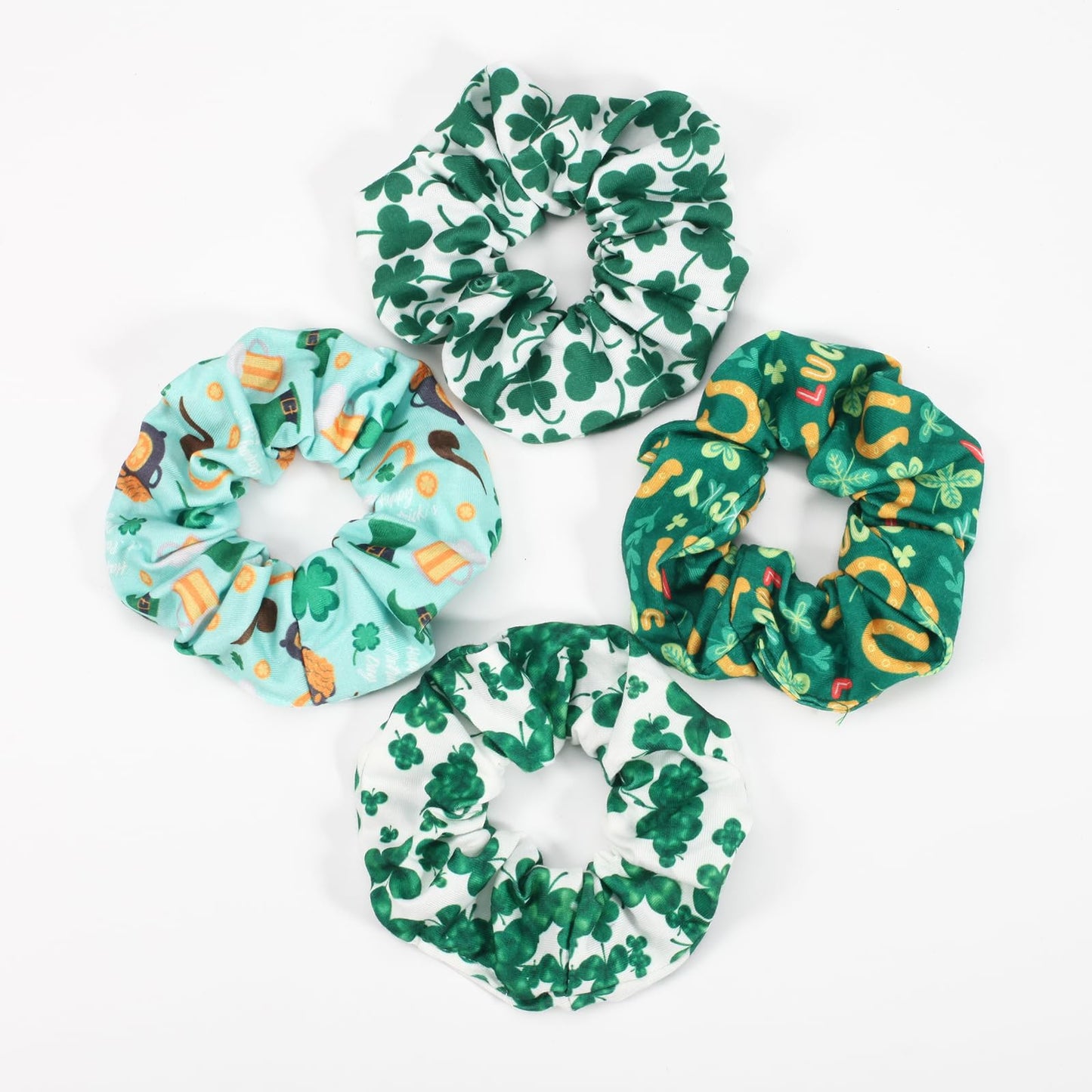 Lonext 4 Pieces St. Patrick's Day Hair Scrunchies Lucky Irish Green Shamrock Holiday Elastic Hair Bands Hair Scrunchies Hair Ties