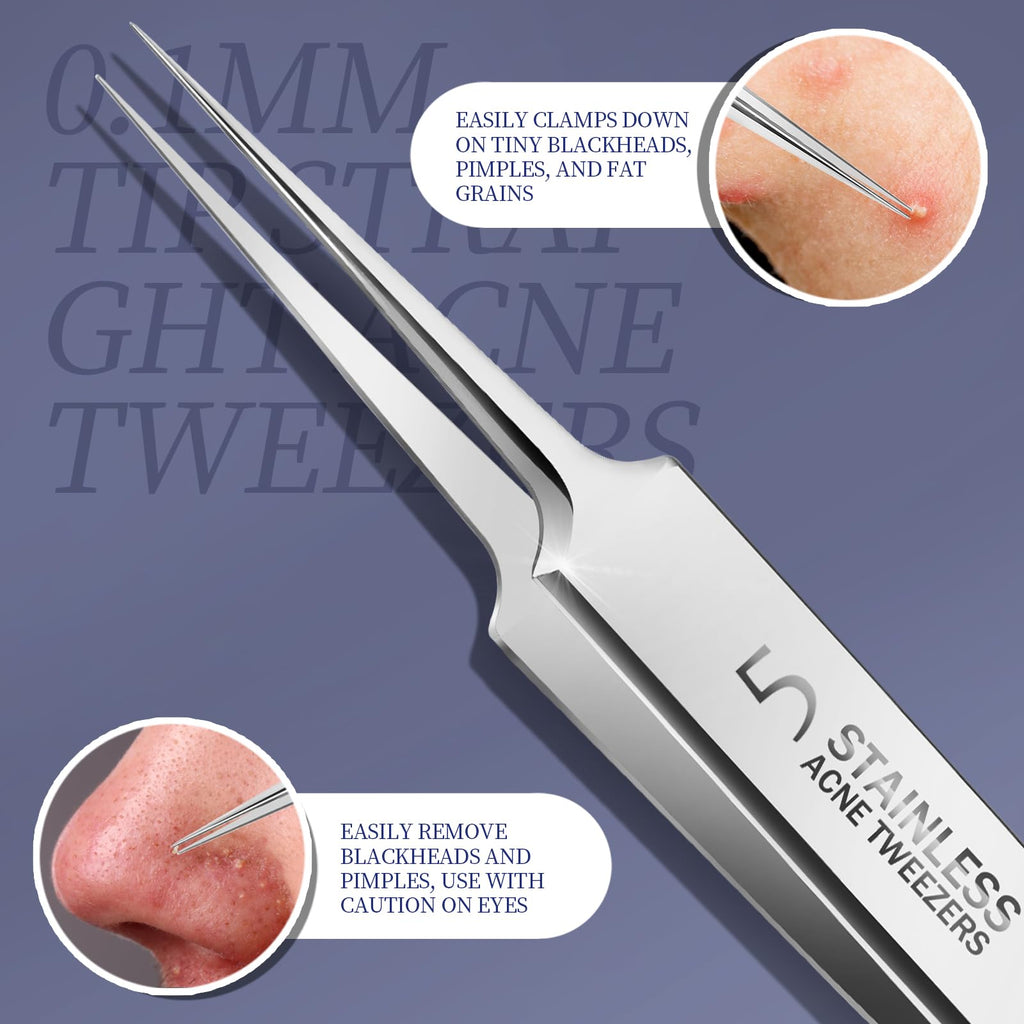 Teenitor Blackhead Remover Tools, Pimple Popper Tool Kit, Ingrown Hair Tweezers, Blackhead Extractor Pimple Extractor Ingrown Hair Removal Kit, Black Head Remover for Face