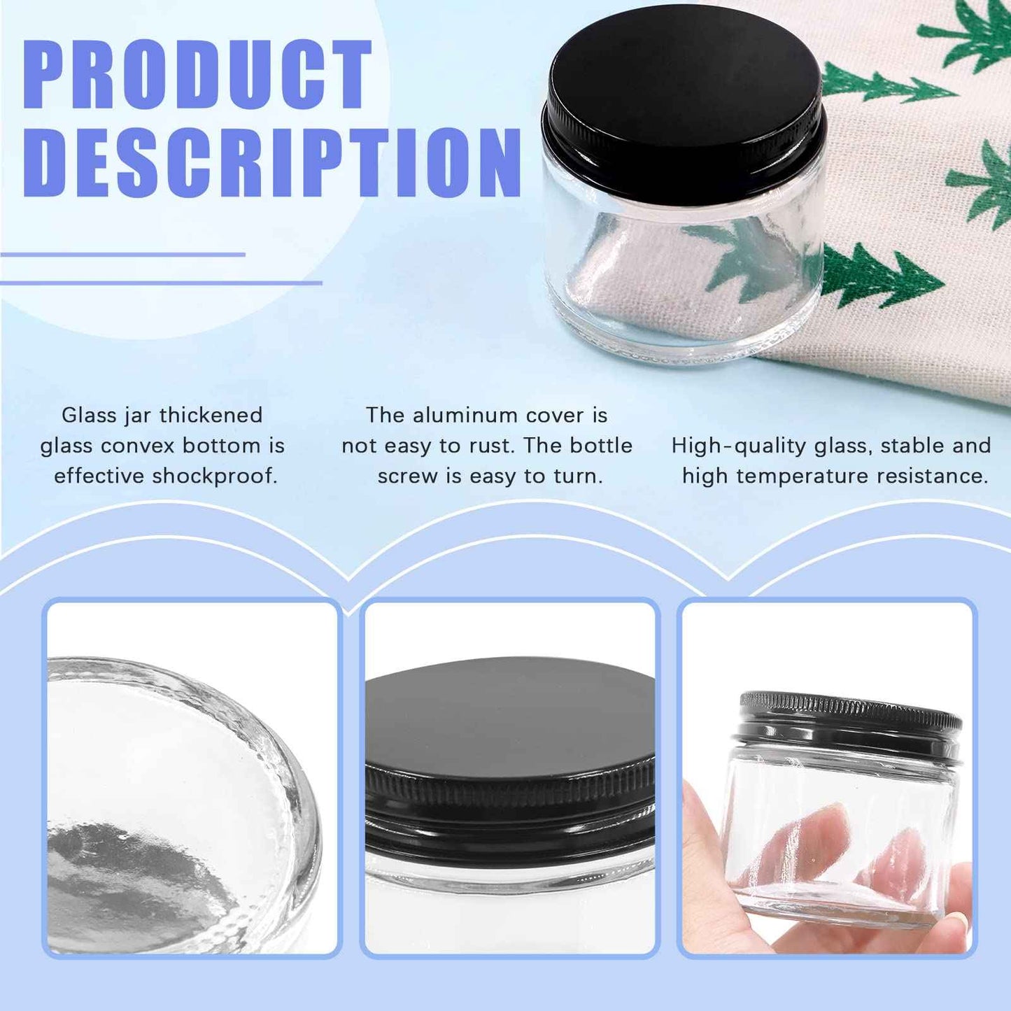 Glarks 12 Pack 2oz 4oz 8oz Glass Jars with Lids, Round Clear Glass Jars with Inner Liner and Black Lids for Storing Creams, Beauty Products, Cosmetic, Lotion and Ointments