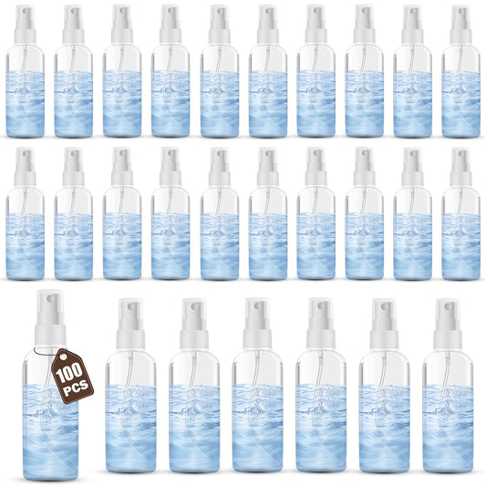 AODESTINY 100PCS 2oz/60ml Small Spray Bottle, Clear Fine Mist Spray Bottle Mini Empty Hair Spray Bottle, Plastic Refillable Cosmetic Containers for Plants, Cleaning, Misting & Skin Care