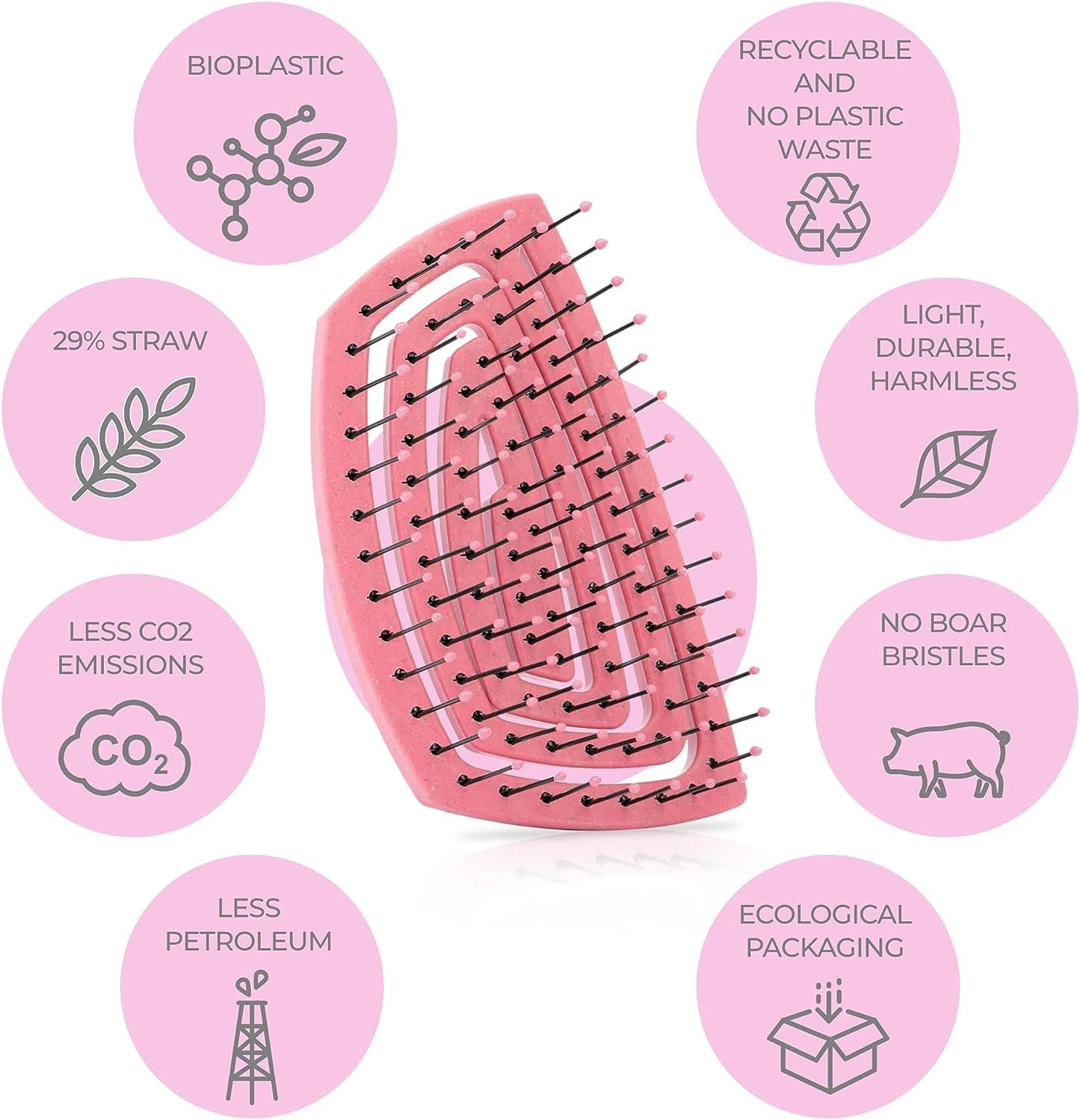 Ninabella Organic Mini Detangle Hair Brush for Women or Toddler - Does not Pull on Hair - Travel Size Hair Straightening Brushes for Girls or Kids - Unique Spiral Hairbrush