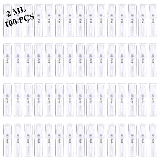 Csdtylh Mini Spray Bottle 100PCS 2ML Clear Plastic Empty Sample Containers Fine Mist Perfume Travel Refillable Spray Bottle Perfume Atomizer Small Travel Size Spray Bottle for Cleaning, Essential Oils