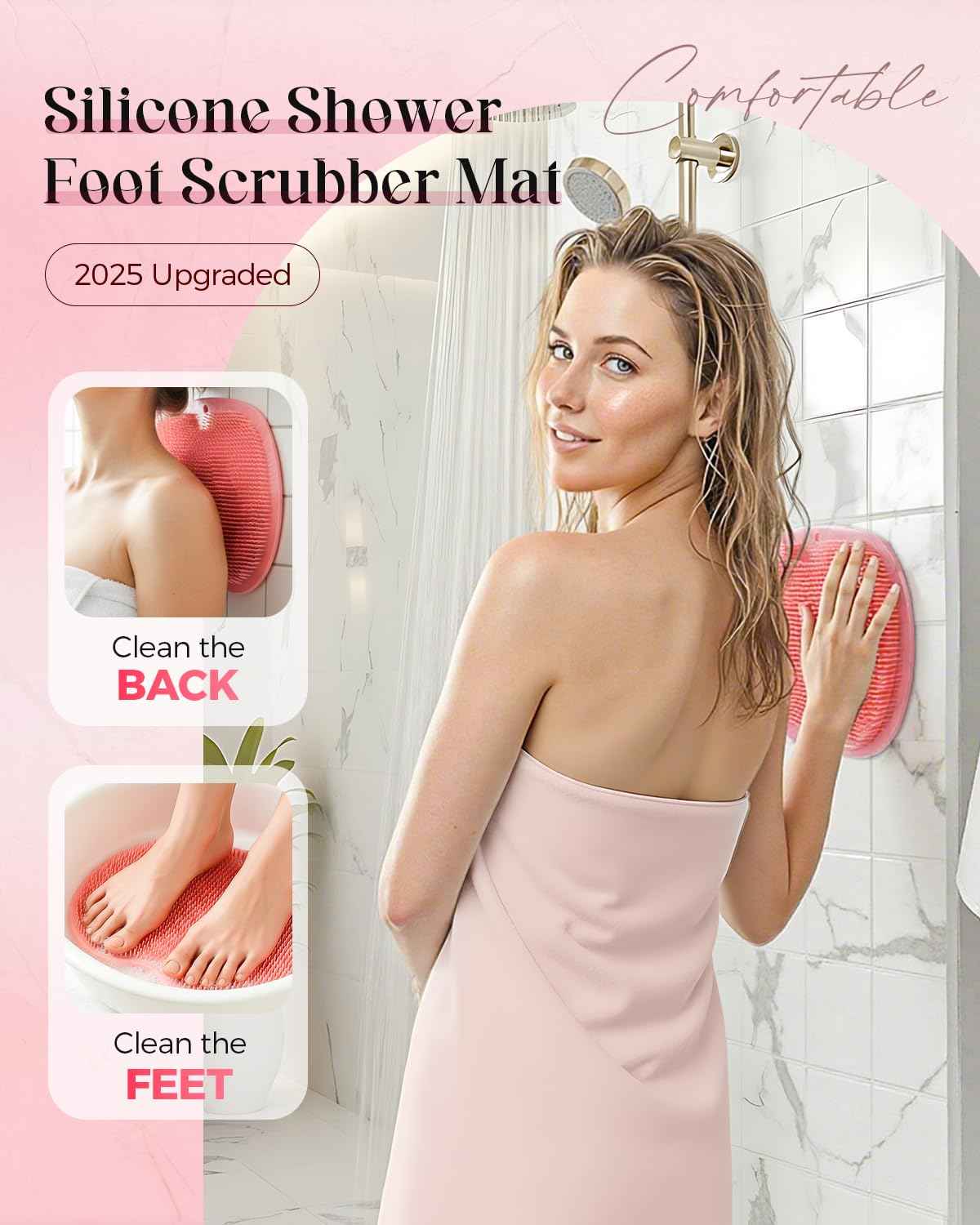 Silicone Shower Foot Scrubber Mat, 2026 Upgraded Shower Foot and Back Scrubber Massage Pad with Non-Slip Suction Cups, Magic Exfoliating & Massages Scrubber Mat for Soothes Tired Feet (Blue)