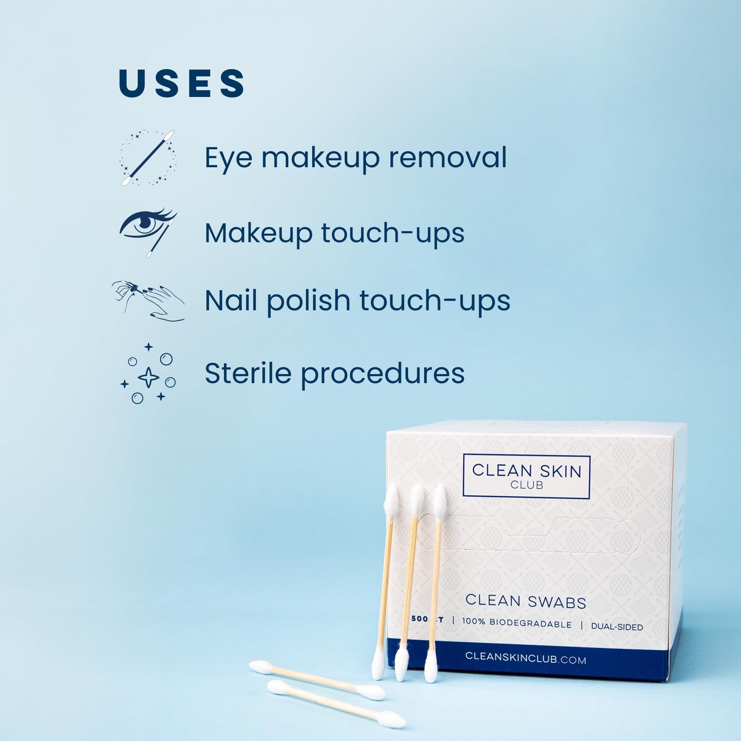 Clean Skin Club Clean Swabs, 2 Pack, 1000 Total Count, One Pointed Tip, Biodegradable + Organic Cotton & Bamboo, Makeup & Nail Polish EyelinerTouch-ups, Ear Cleaning QTips, Sterile, Hypoallergenic