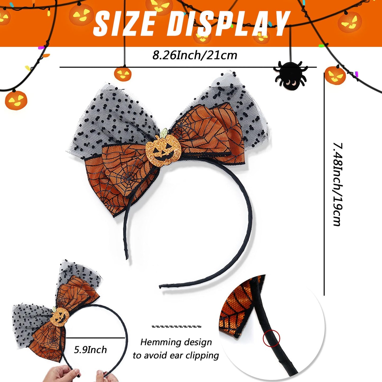 BELSITA Halloween Headbands Pumpkin Bow Design Hair Bands Happy Halloween Party Hair Accessories for Kids Women Cute Pumpkin Mesh Headwear Hair Hoop for Halloween Hair Decorations 1Pcs