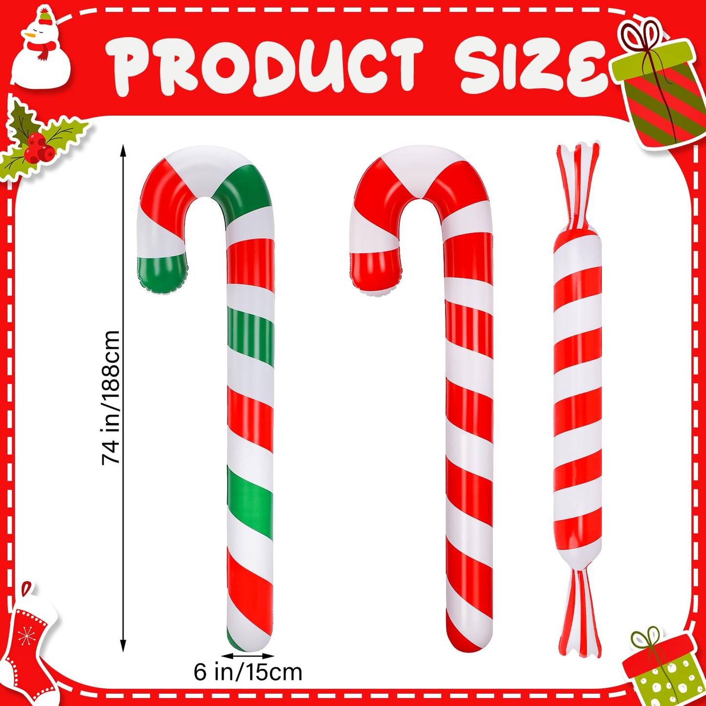 Rotatingpals 6 Pcs 74 Inch Inflatable Christmas Candy Canes Jumbo Christmas Decorations Candy Cane Balloons for Christmas Party Decor Indoor Outdoor Yard Pool Holiday Party Supplies