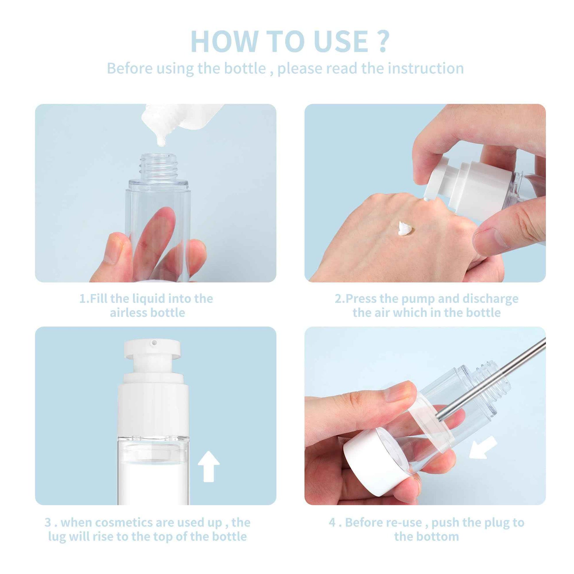 YEUIKERR 30 Pcs 1 oz Airless Pump Bottle Empty 30ml Clear Airless Cosmetic Cream Pump Bottle, Vacuum Plastic Refillable Travel Size Dispenser Bottles for Lotion Essential Oil Foundation Liquid