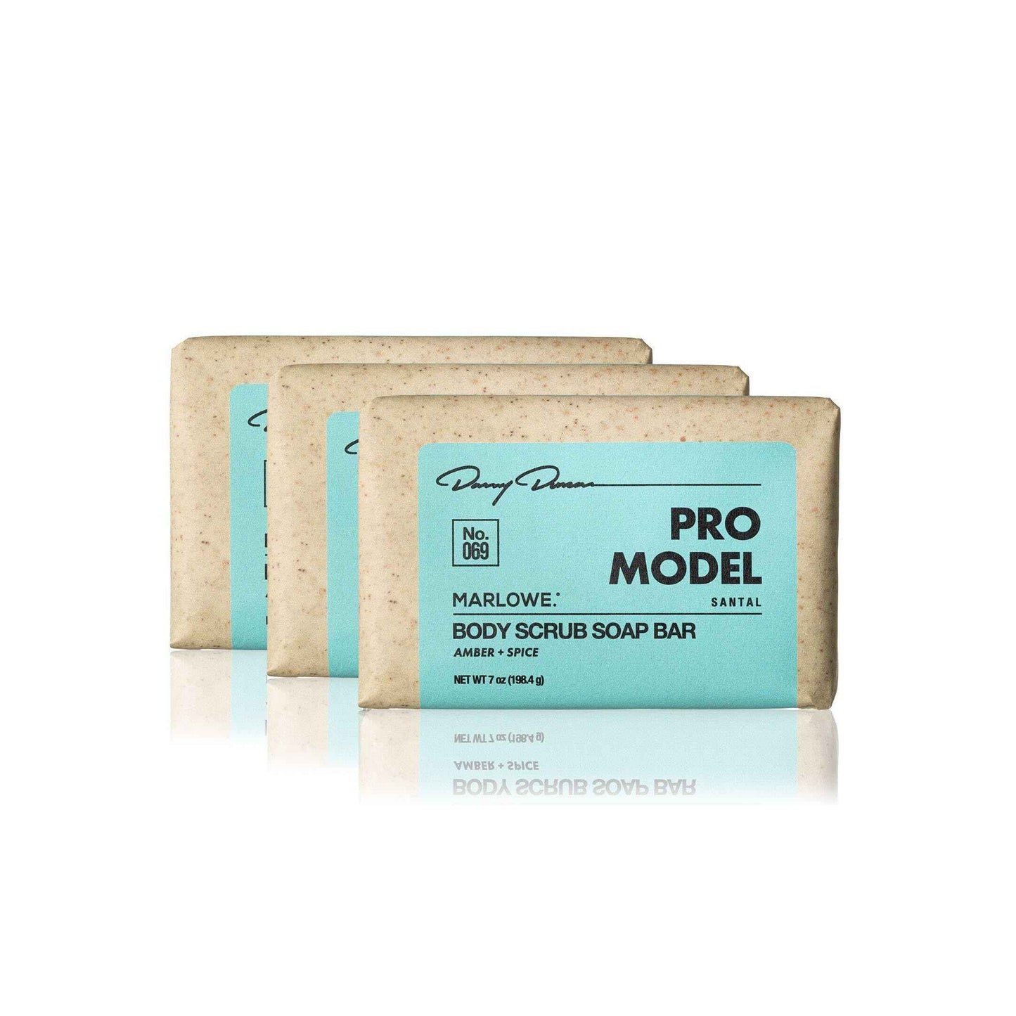 MARLOWE. No. 069 Body Scrub Soap Bar 7 Oz (3 bars), Pro Model Body Exfoliator Bar Soap with Pumice, Apricot Seed Powder, Shea Butter & Olive Oil, Amber + Spice Santal Scent