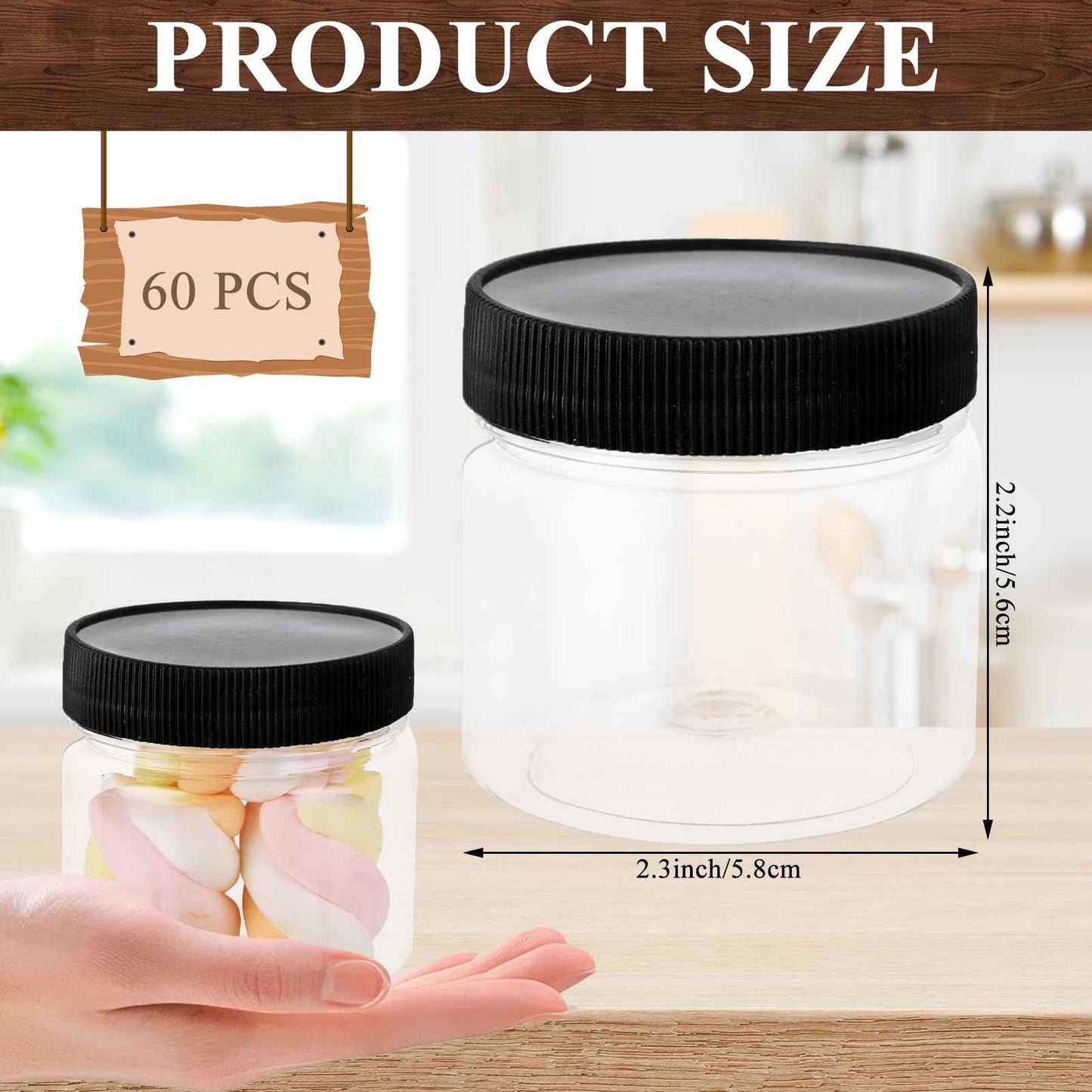 LOPYXBR 60 PCS Small Jars with Lids 4 Oz Clear Small Plastic Jars with Lids 4 Oz Wide Mouth Round Slime Containers with Lid Plastic Containers with Lid for Kitchen Storage, Lotion, Cream