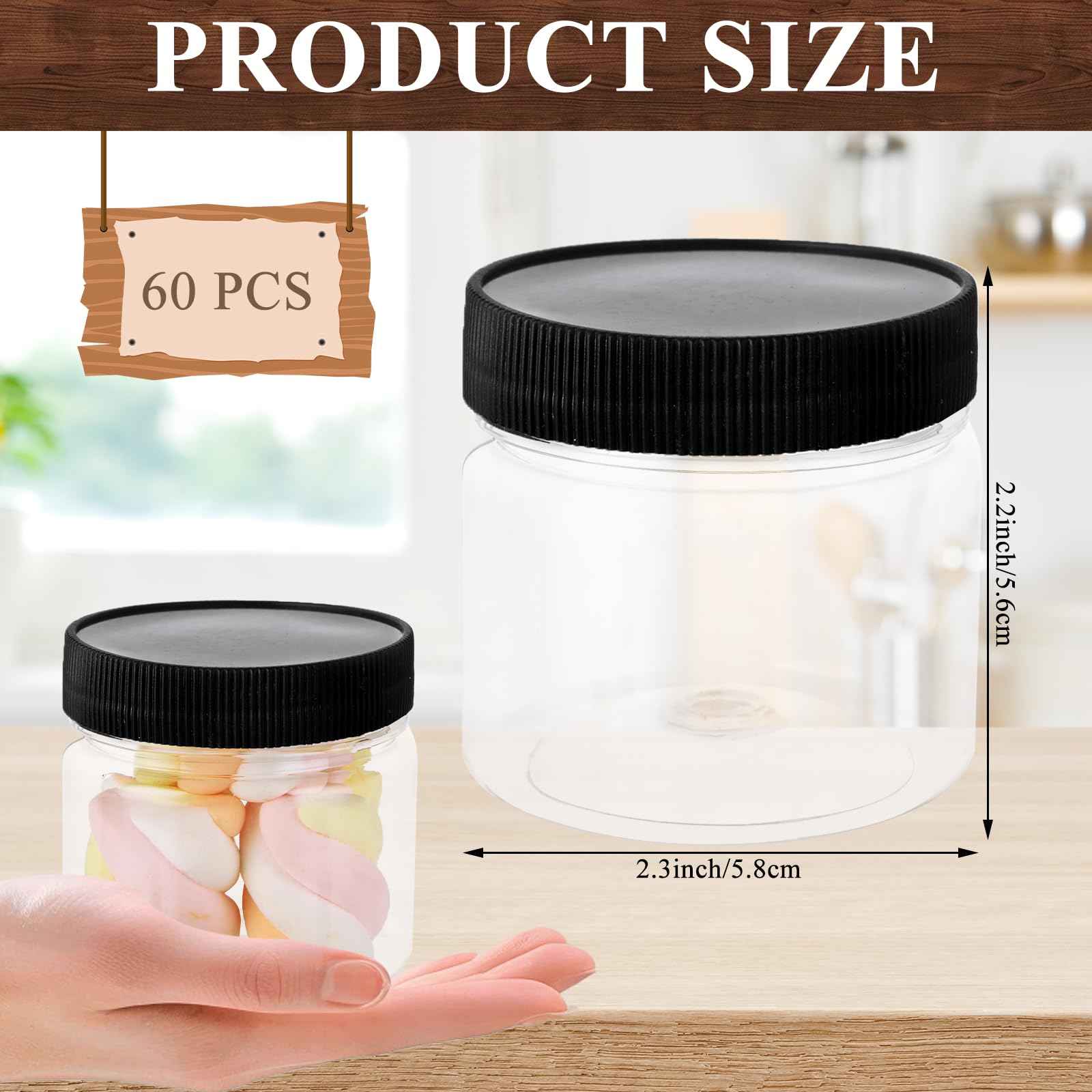 LOPYXBR 60 PCS Small Jars with Lids 4 Oz Clear Small Plastic Jars with Lids 4 Oz Wide Mouth Round Slime Containers with Lid Plastic Containers with Lid for Kitchen Storage, Lotion, Cream