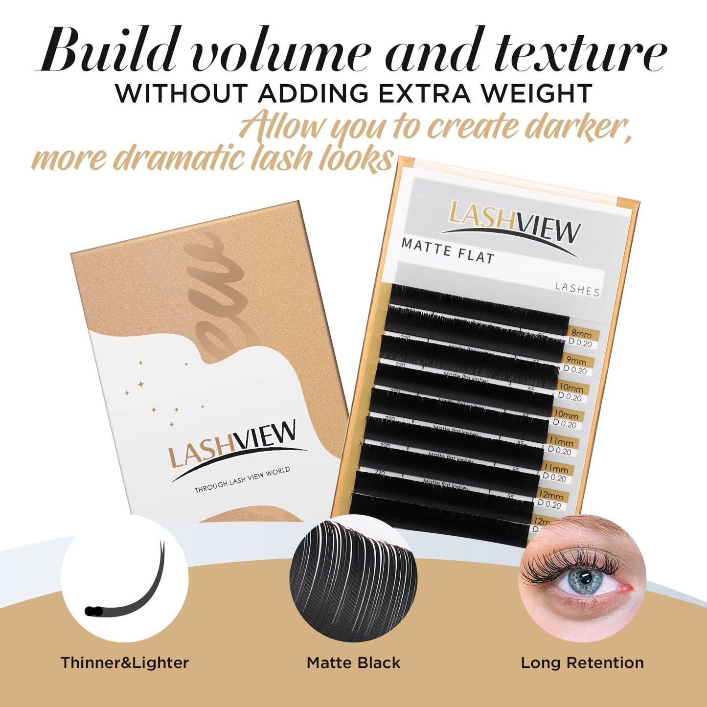 LASHVIEW Eyelash Extensions,Ellipse Flat Eyelash Extensions 0.15mm C Curl 8-15mm Mixed Tray,Mink Black,Individual Lashes,Super Matte Extremely Soft Professional Salon Use