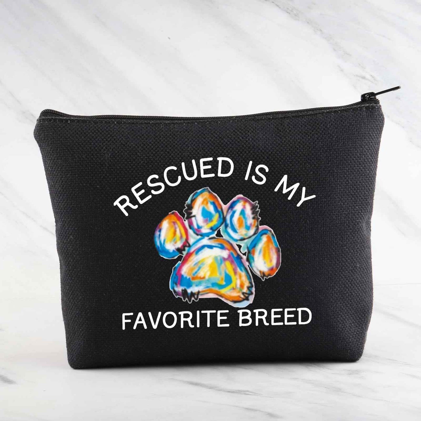 MNIGIU Rescue Dog Lover Gift - Rescued Is My Favorite Breed Makeup Zipper Bag (Black)