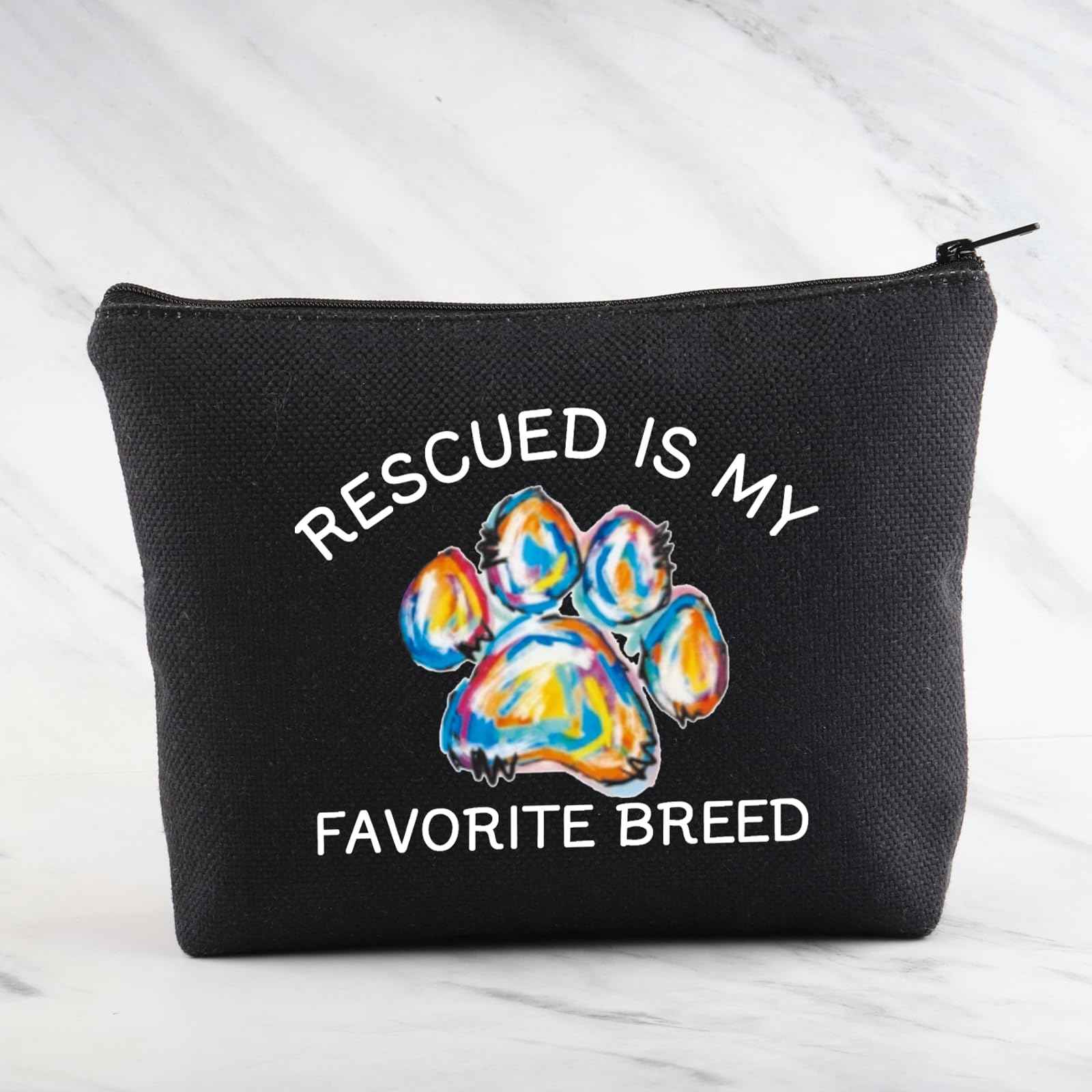 MNIGIU Rescue Dog Lover Gift - Rescued Is My Favorite Breed Makeup Zipper Bag (Black)