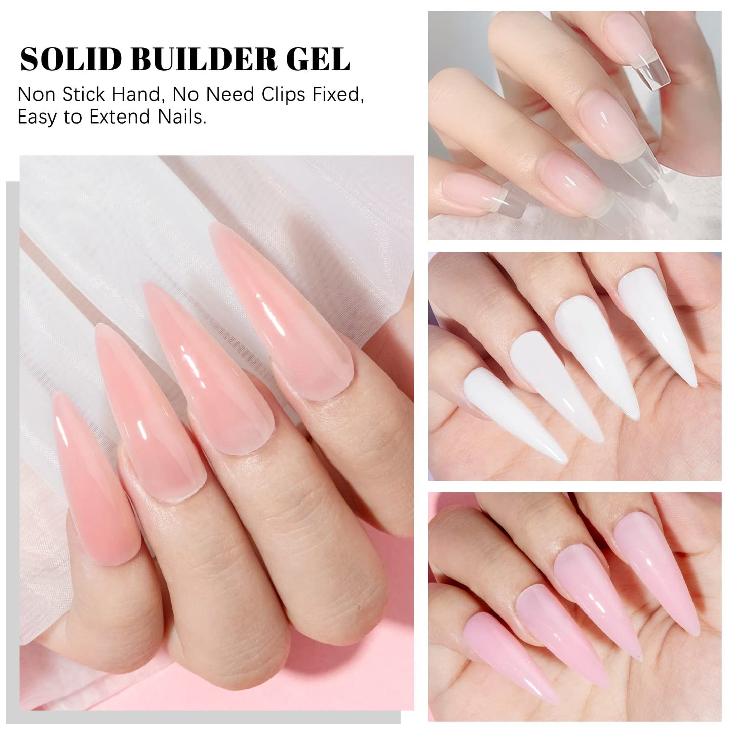 MIZHSE Solid Builder Gel Kit 8 Colors, Hard Gel for Nails Non Sticky Solid Builder Gel Nail Extension Kit Sculpture Gel Clear Pink White with Silicone Pen Nail File for Carving Modeling Nail Art Gift