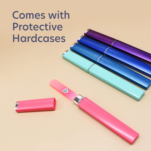Bona Fide Czech Glass Files for Nails, 5-Piece Manicure Glass Fingernail Files with Cases (Malibu Color Set)