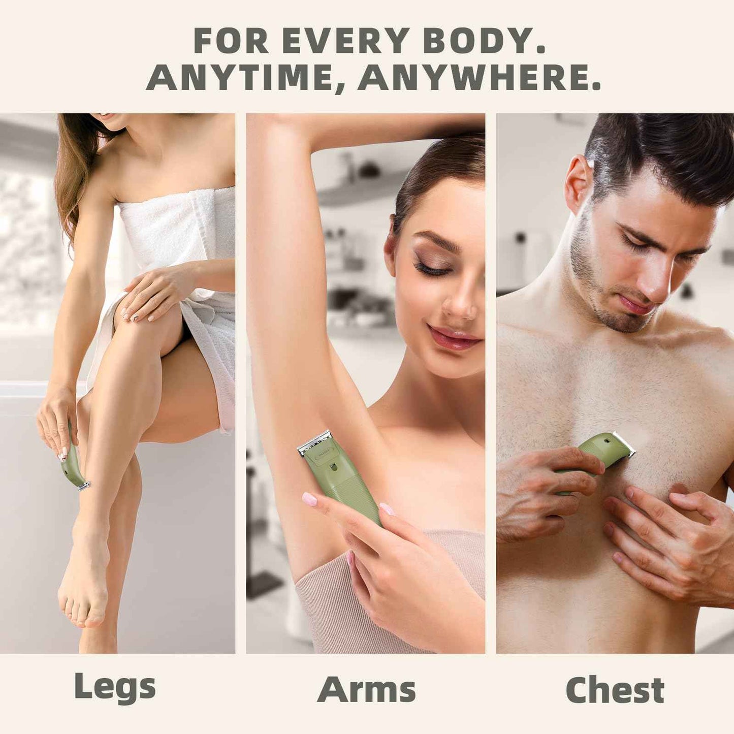 VIKICON Body Hair Trimmer for Men & Women: Safety Electric Razor for Pubic, Legs, Chest, Face w/Dual-Sided Single Blade & 5 Guide Combs, Waterproof Smooth Intimate Shaver, 150min Long Battery Life