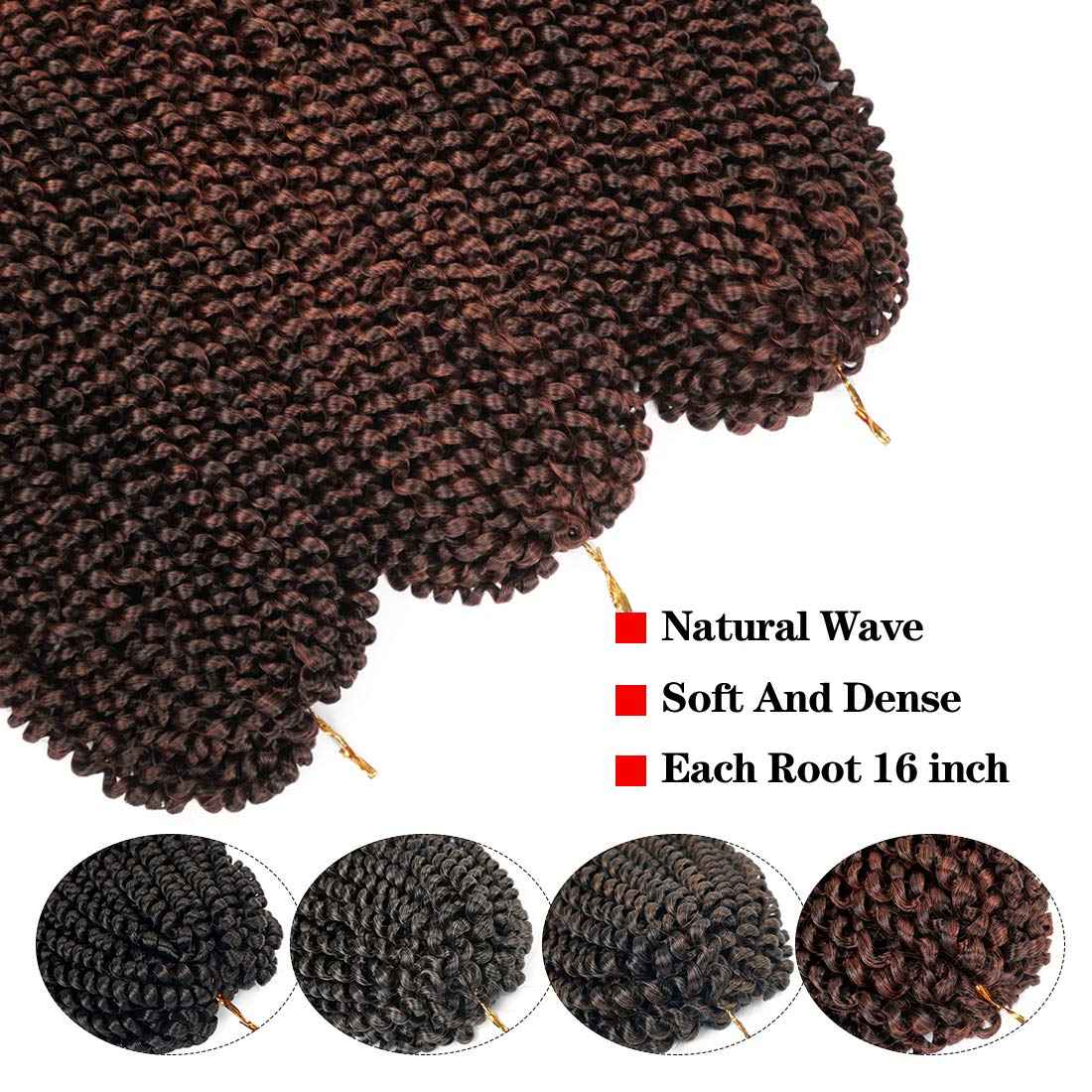 16 inch Spring Twist Crochet Braids Hair for Butterfly Locs Bomb Twist Crochet Hair Beyond Beauty Ombre Colors Synthetic Fluffy Hair Extension 3 Packs(16 Inch, M1B 350)