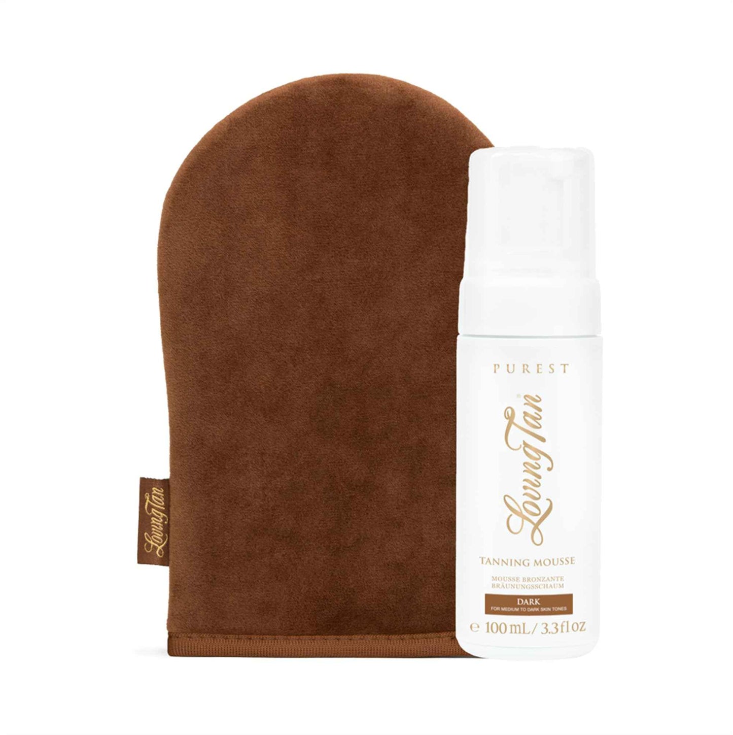 Loving Tan Purest Tanning Mousse, Dark + Purest Applicator Mitt - Sunless Tanner Made From 97% Certified Organic & Naturally Derived Ingredients - Cruelty Free, Vegan - 3.3 Fl Oz