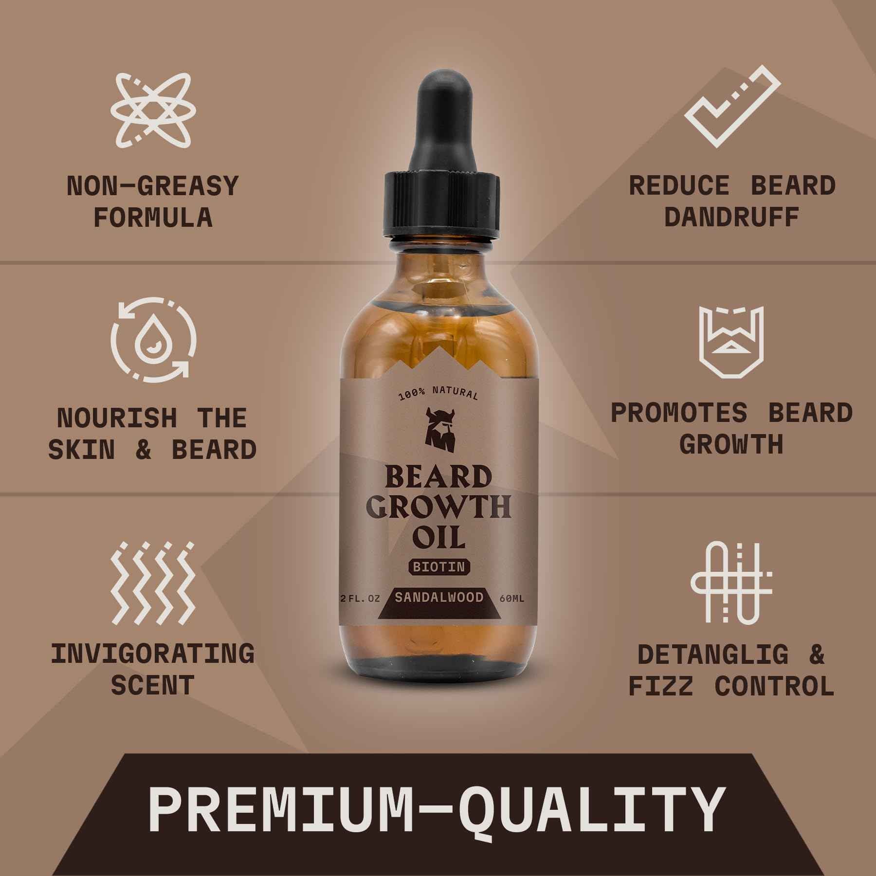 Striking Viking Beard Growth Oil with Biotin - 2 fl oz, Pack of 2, Sandalwood - Deep Conditioning with Argan & Jojoba Oil - Thickens & Nourishes for Beard Growth - Fast-Absorbing