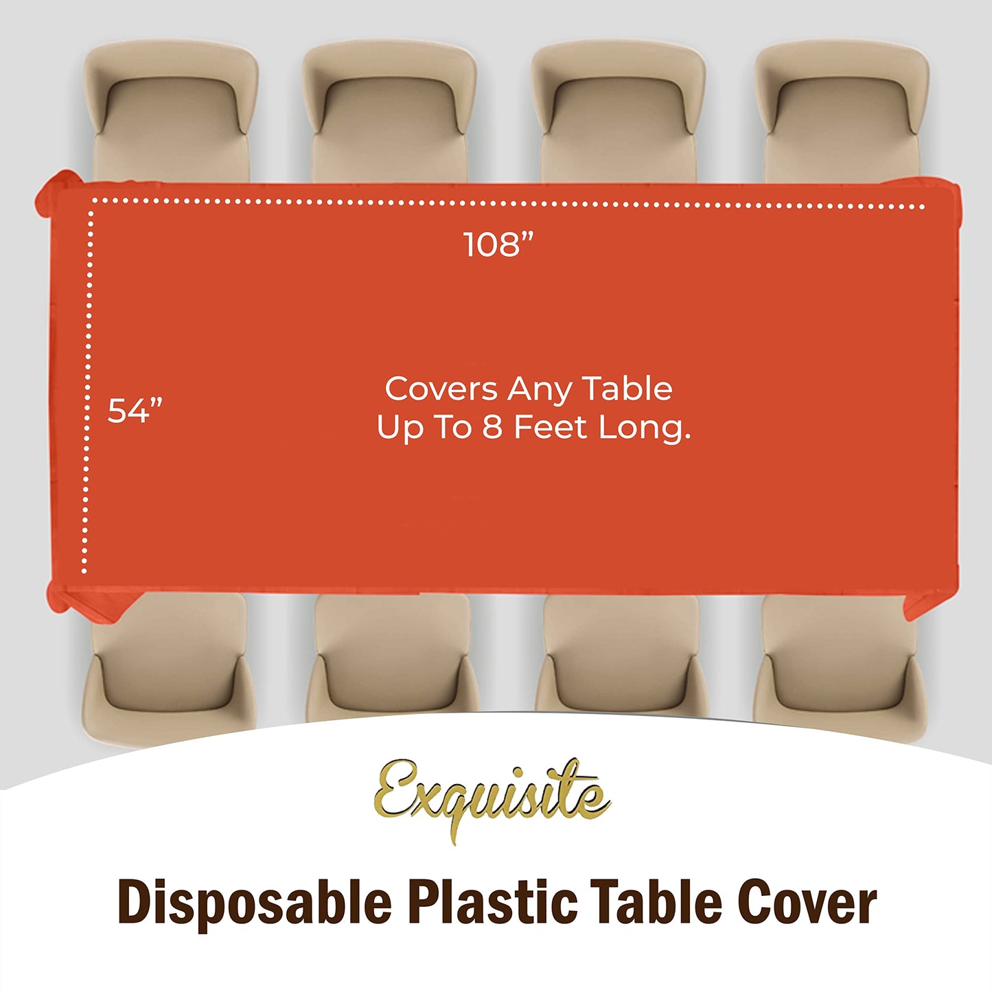 Exquisite 12-Pack Premium Plastic Tablecloth 54in. x 108in. Rectangle Table Cover - Orange