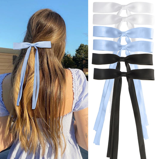 6PCS Hair Accessories for Women & Girls: Tassel Bowknot Duckbill Clips for Thick & Thin Hair - Cute Ribbon Bows