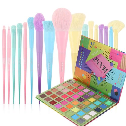 Docolor 17Pcs Colorful Makeup Brushes Set + 48Colors BOOM Eeyshadow Palette Ultra Pigmented Matte Shimmer Metallic Natural Blendable Cream Powder Long Lasting Waterproof Make Up Eye Shadow Palettes