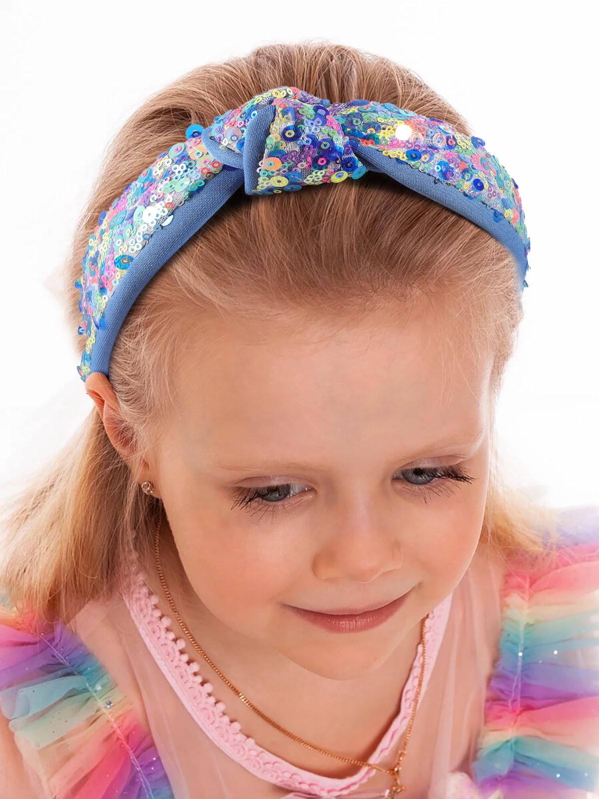 BAOPLAYKIDS Sequin Knotted Headbands for Girls Fashion Sparkly Pink HairBands Accessories for Kids Wide Hair Bands Cute Glitter Hair Hoop for Little Girl Costume Party Supplies