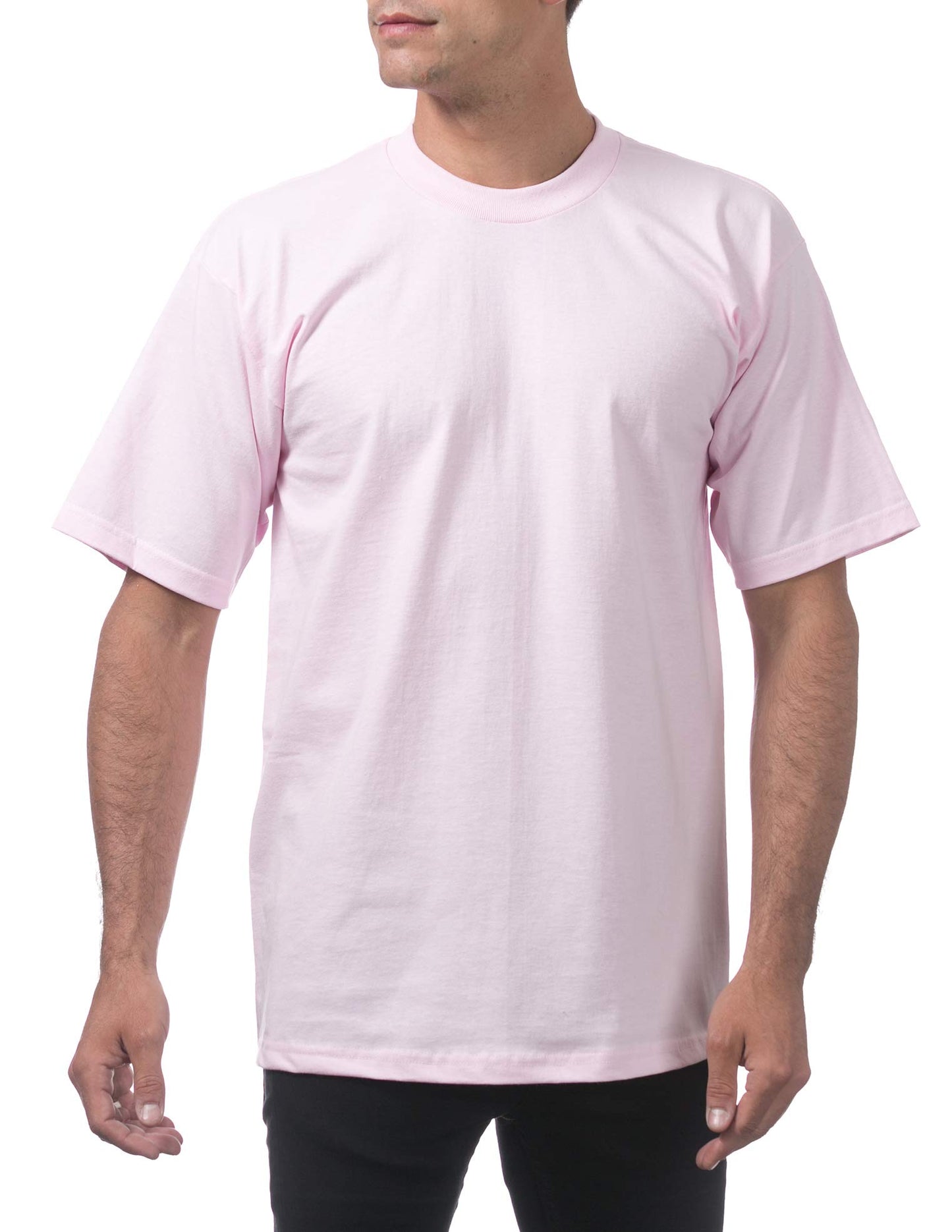 Pro Club Men's Heavyweight Cotton Short Sleeve Crew Neck T-Shirt, Pink, Small