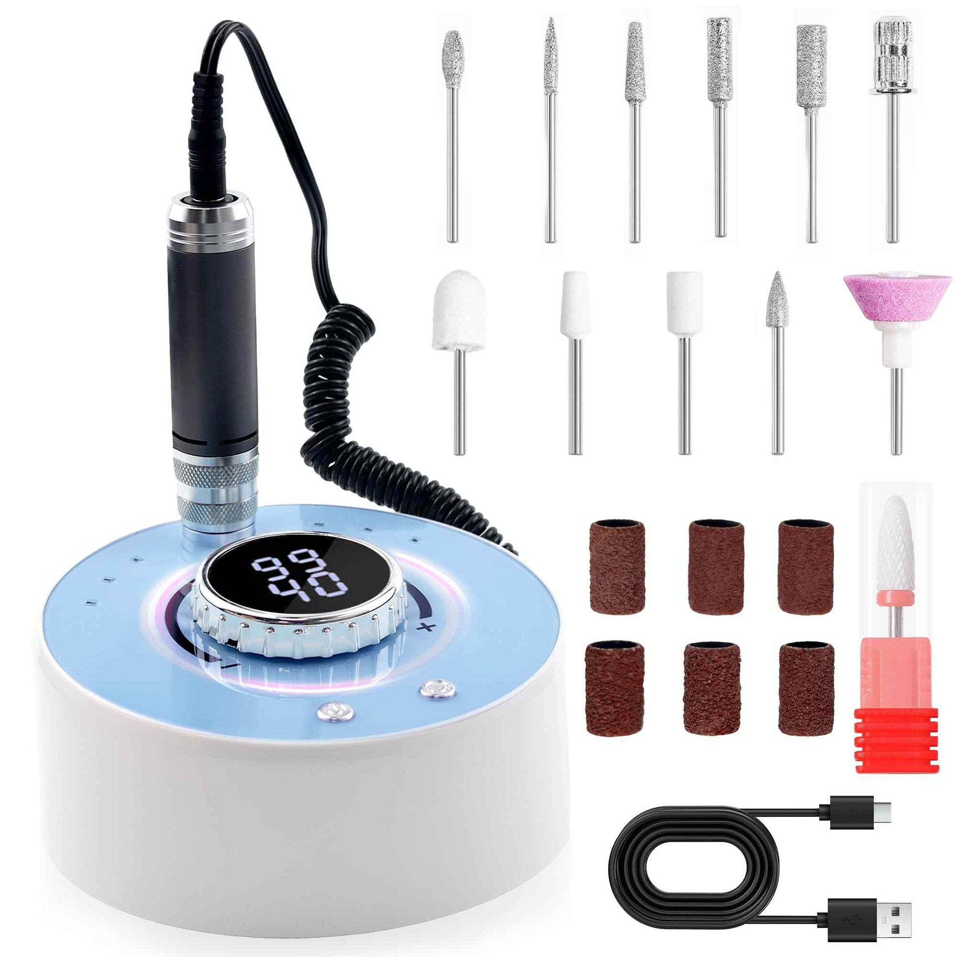 Electric Nail Drill Kit Professional 40000 RPM Nail Grinder, Rechargeable Ultra Power with 12 Pro Salon-Grade Bits for Acrylic Nails Remove, for Salon & Home