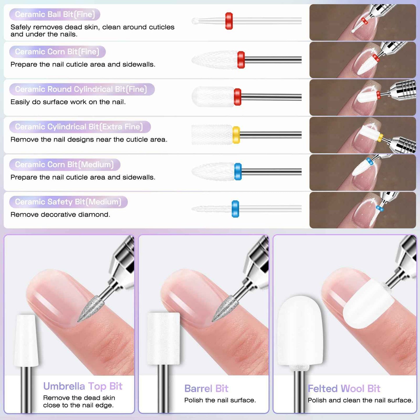 30PCS Nail Drill Bits Set with Holder Case, 3/32 Inch Professional Efile Cuticle Nail Bits for Nail Drill, Ceramic Diamond Carbide Drill Bits for Acrylic Gel Removal Polish Nail Tech (Purpe)