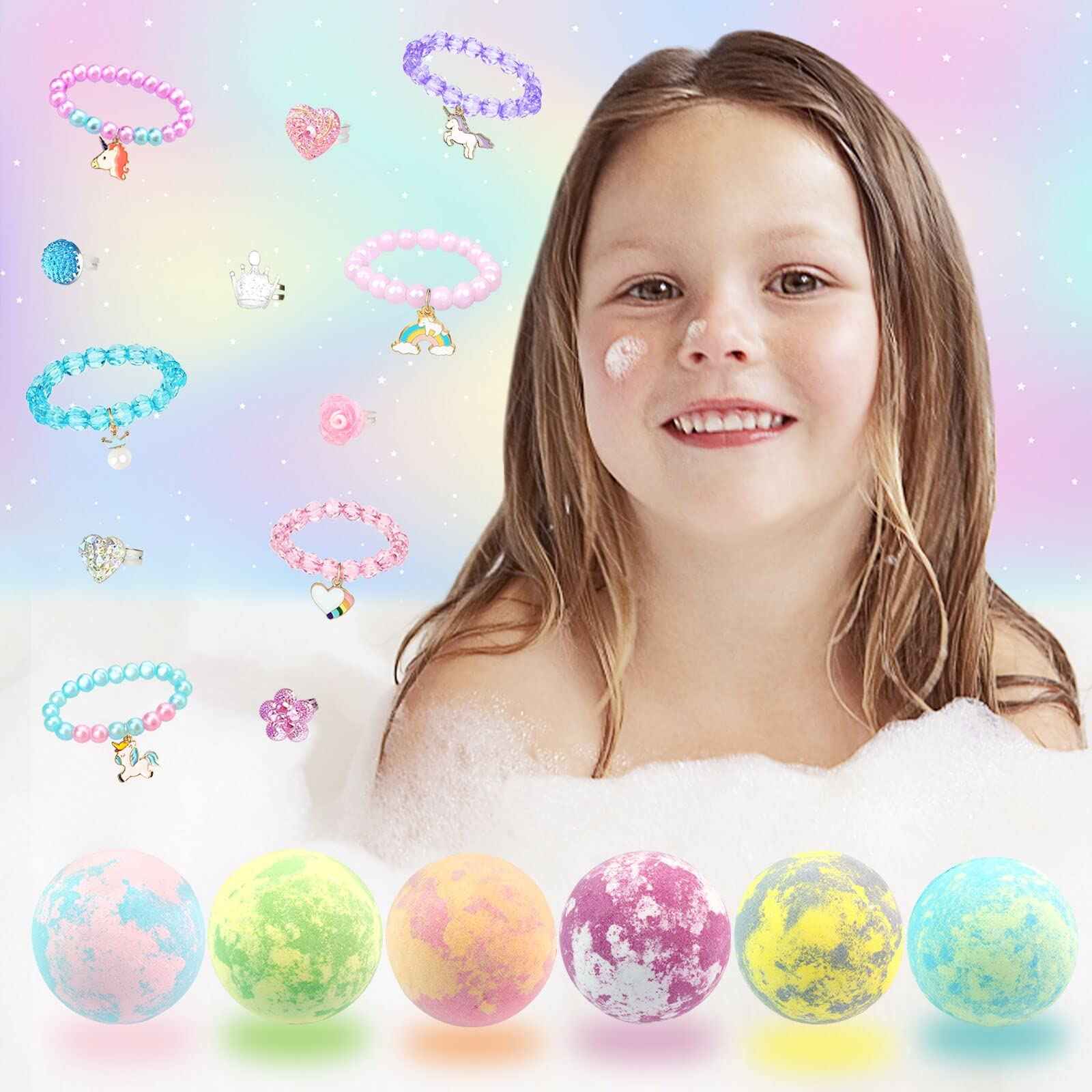 Bath Bombs for Kids Girls with Surprise Inside 6 Large Organic Bubble Kids Bath Bombs with Jewelry Toys Inside Safe & Natural Bathbombs Birthday Christmas Easter Surprise Princess Gifts Set for Girls