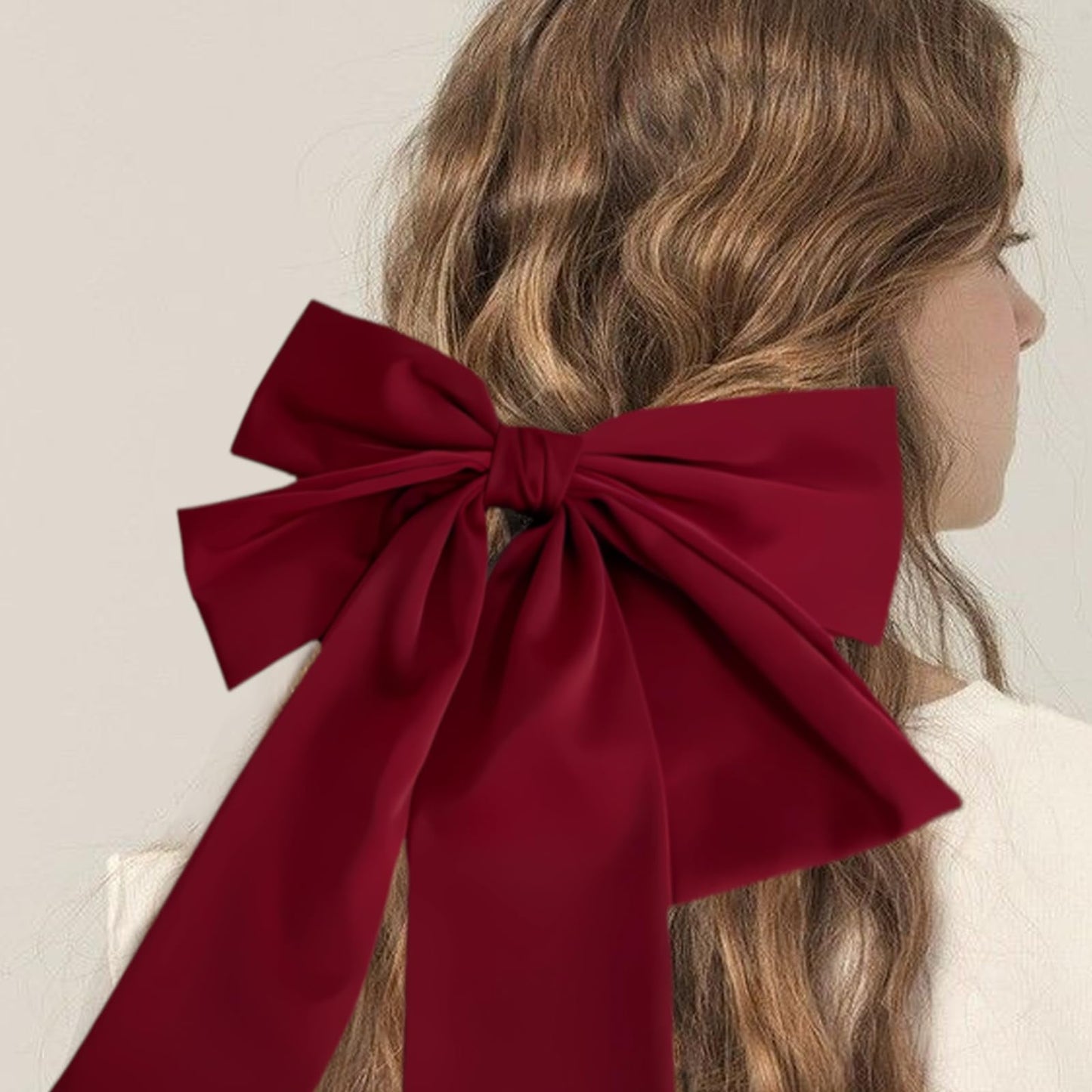 Big Bow Hair Clips Red French Silky Barrettes for Christmas, Valentine's Day, Women's Hair Accessories