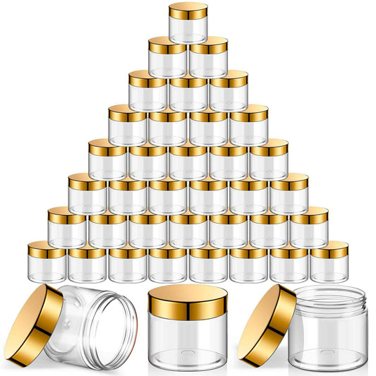 SATINIOR 36 Pieces 6 oz Plastic Jars with Lids Wide Mouth Airtight Reusable Container Acrylic Cosmetic Small Jars for Lotions Ointments Travel Toiletries Creams Make up Storage(Gold)