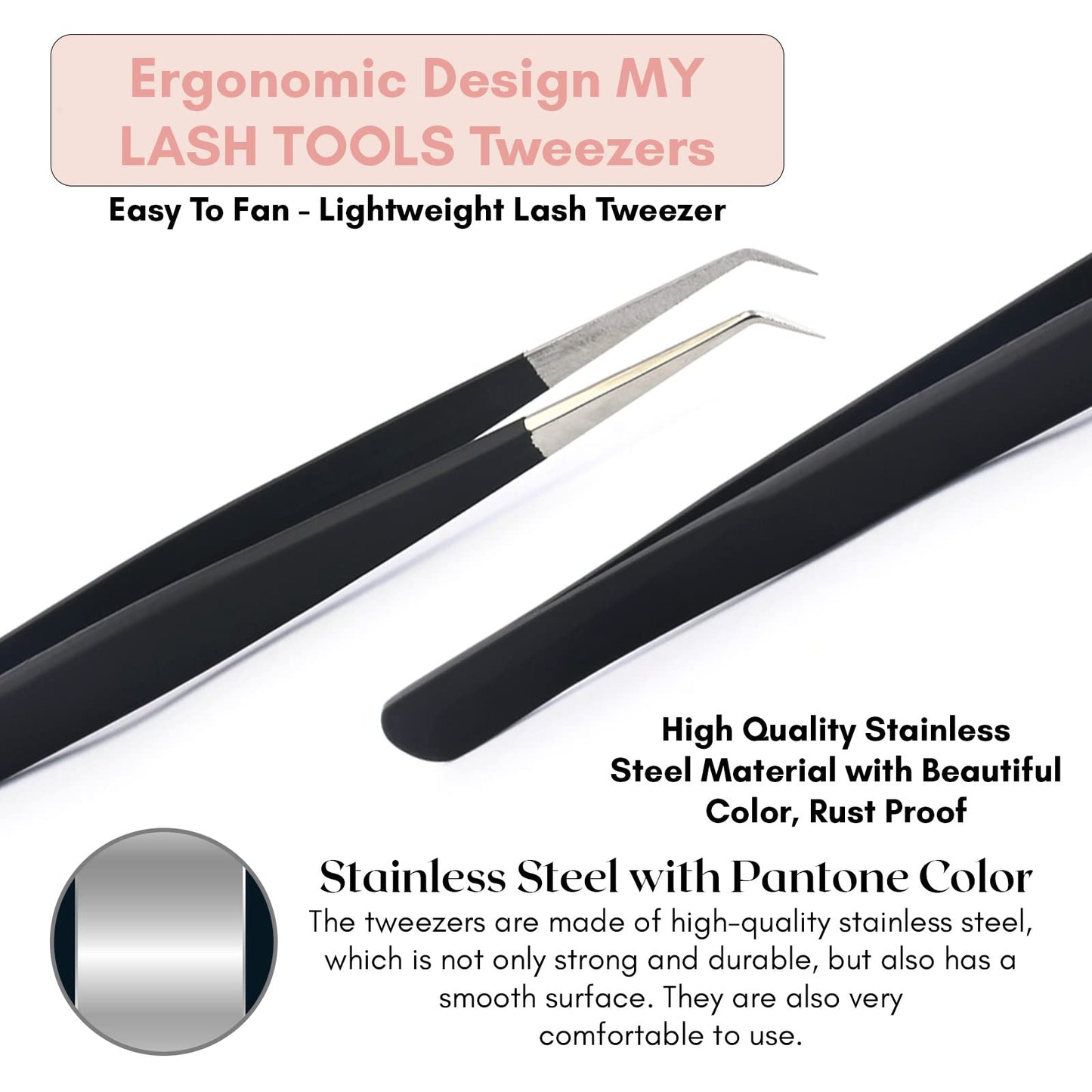 My Lash Tools Eyelash Extension Curved Degree Tweezers for Isolation Lash Extensions 14cm, Best for Individual Isolation & Classic Lashes Japanese Stainless Steel Eyelash Twisers (Matte Black)