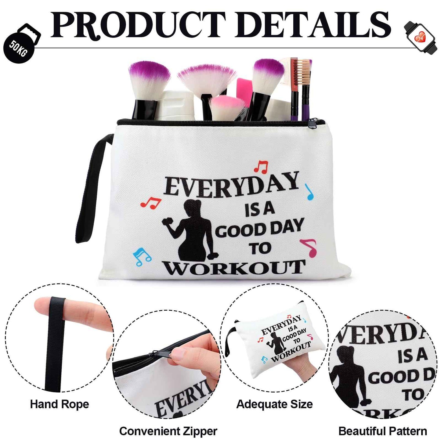 SilTriangle 8 Pcs Workout Cosmetic Bags Workout Gifts Funny Sports Lover Gym Gifts Gym Fitness Makeup Bags for Women Body Builder Zipper Pouch for Fitness Bodybuilding Lovers