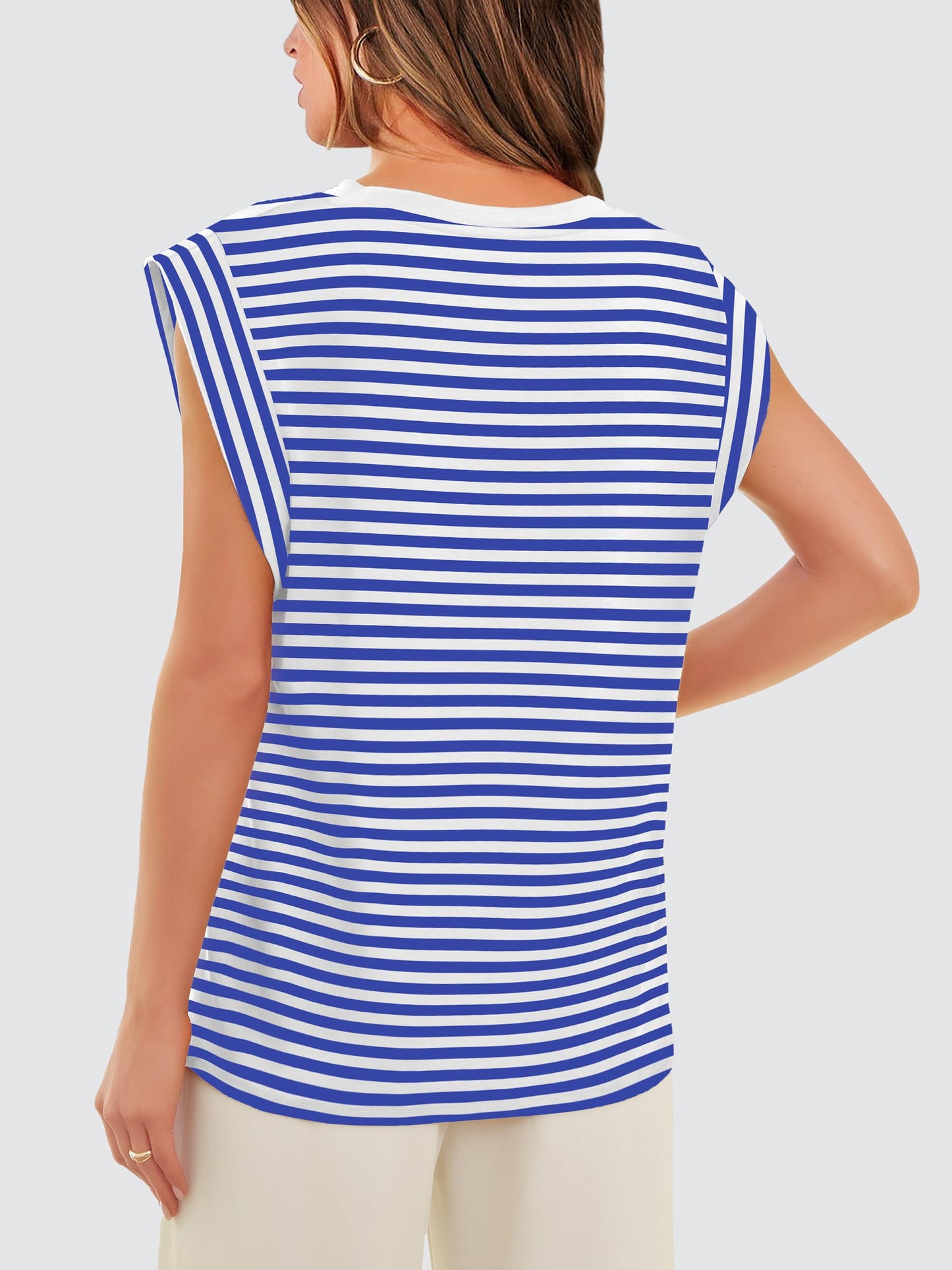 Cute Top for Women Summer Tops 2024 Casual Womens Tank Top Fall Fashion Trendy 2024 Blue Striped M