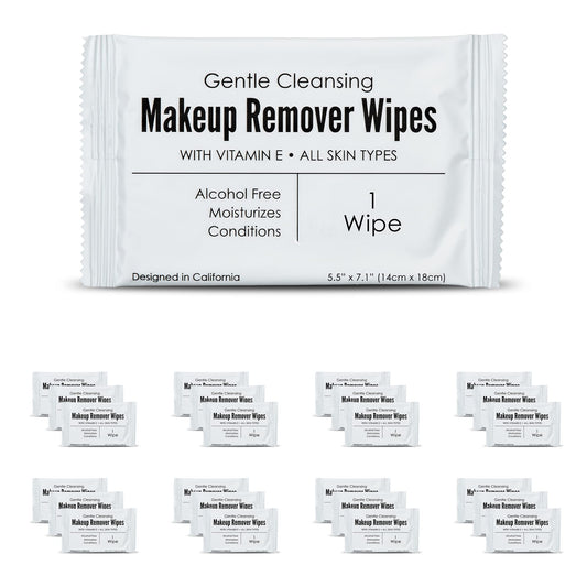 World Amenities - Bulk Makeup Remover Wipes | 500 Count| Individually Wrapped, Gentle Cleansing, Alcohol Free - All Skin Types - Vitamin E - 100% Recyclable, Hotel Travel Size Toiletries