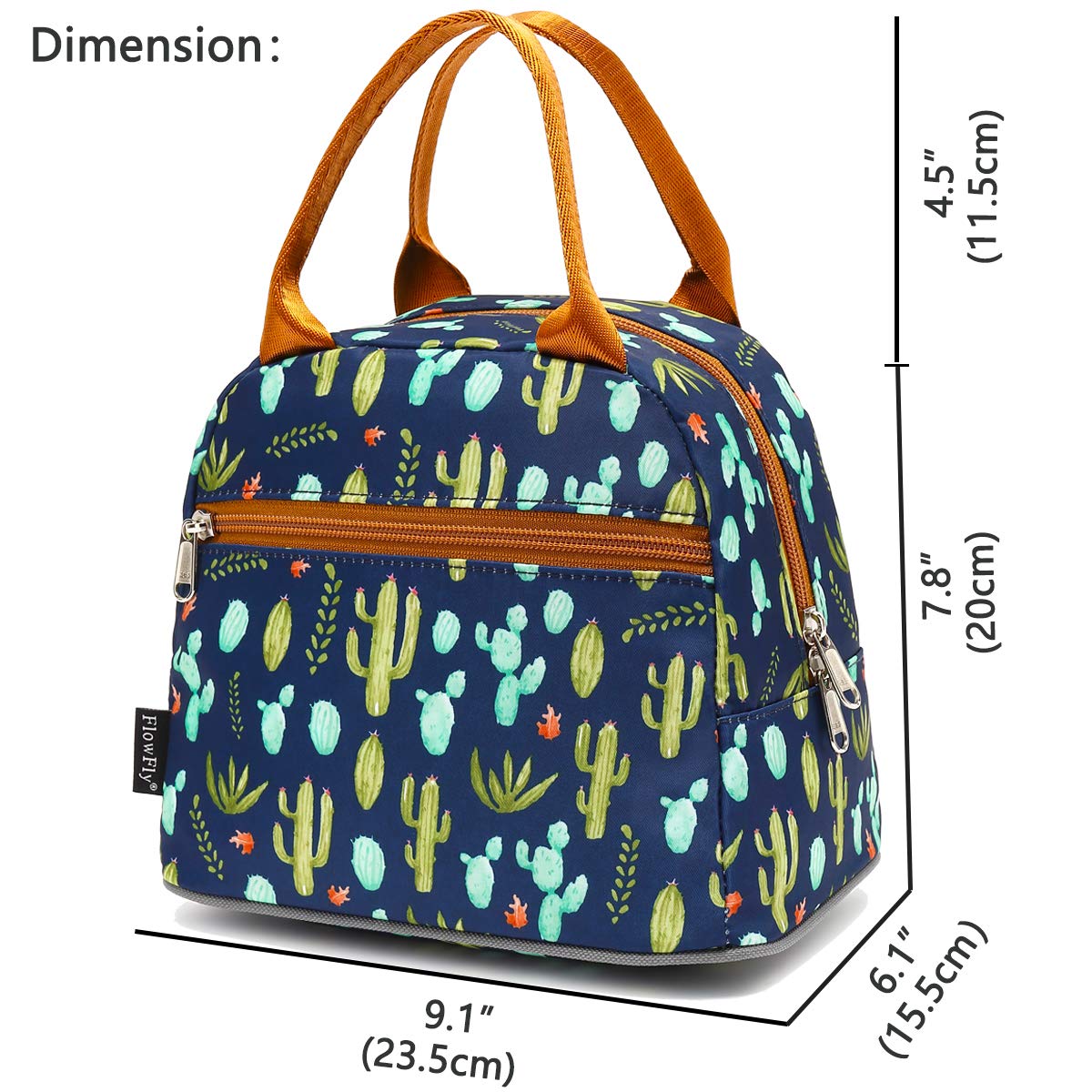 FlowFly Insulated Lunch Bag, Lunch Cooler Tote Organizer, Holder for Women/Men,Cactus