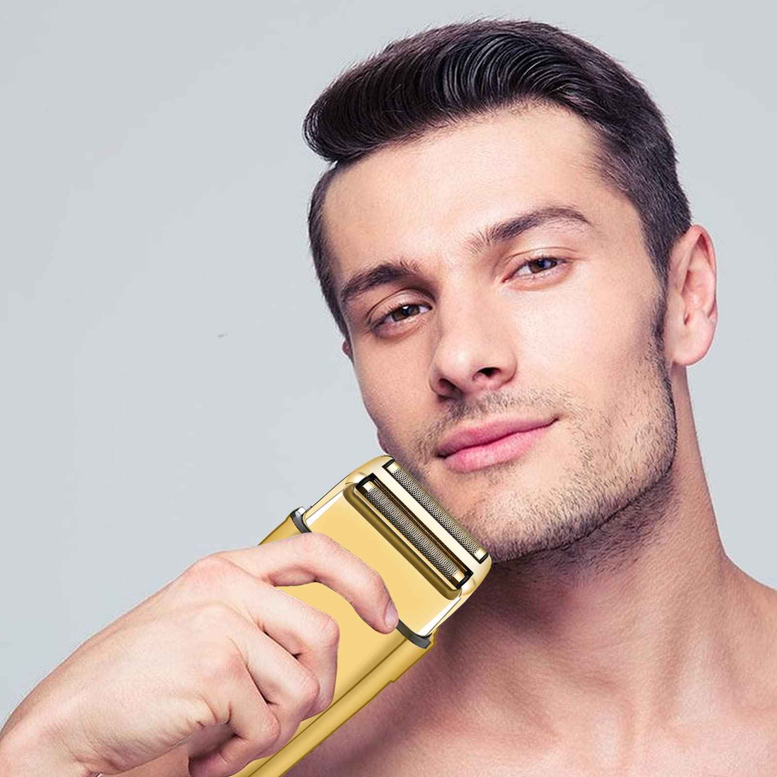 Replacement Foil and Cutter Head Compatible with Babyliss Foil Shaver, Double Foil Shaver Replacement Head, Replacement Head Compatible with BaBylissPRO Barberology FXFS2 Electric Razors(Gold)