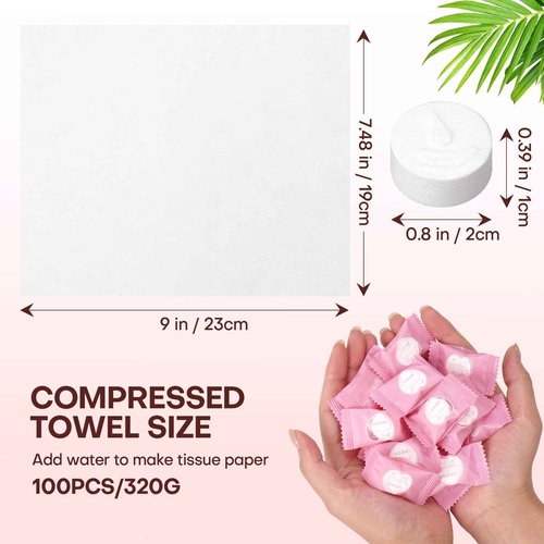 Fcaeon Disposable Face Towel 300 Count Instant Expansion Compressed Towel Tablets 9×7.5 Inch Washcloths for Women Compact Cloths Storage for Skincare Makeup Removal Facial Cleansing Gym Fitness (Pink)