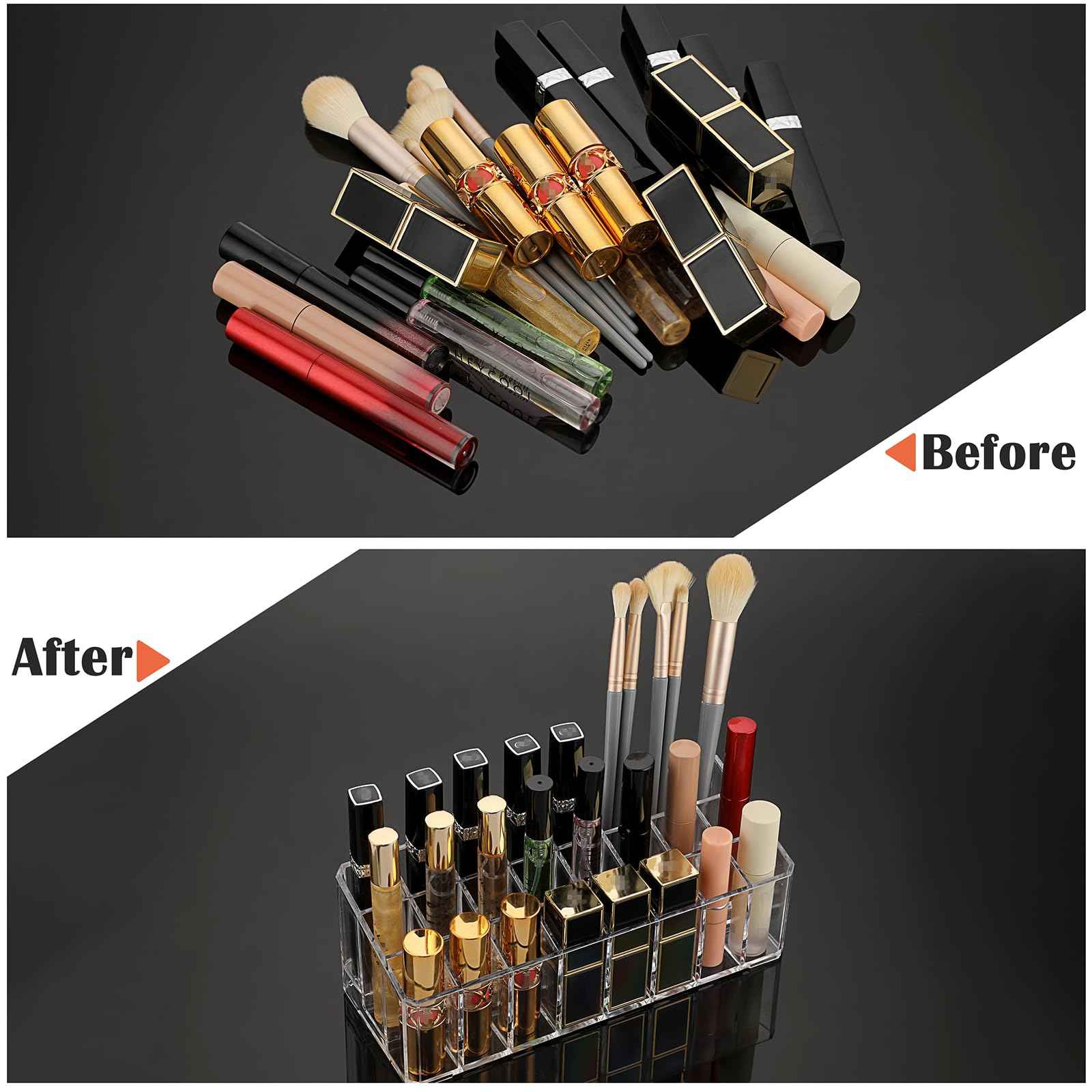 ELLDOO Rollerball Perfume Organizer, 24 Spaces Clear Acrylic Perfume Storage Holder Beauty Scent Holder, Makeup Lipgloss Lipstick Display Case