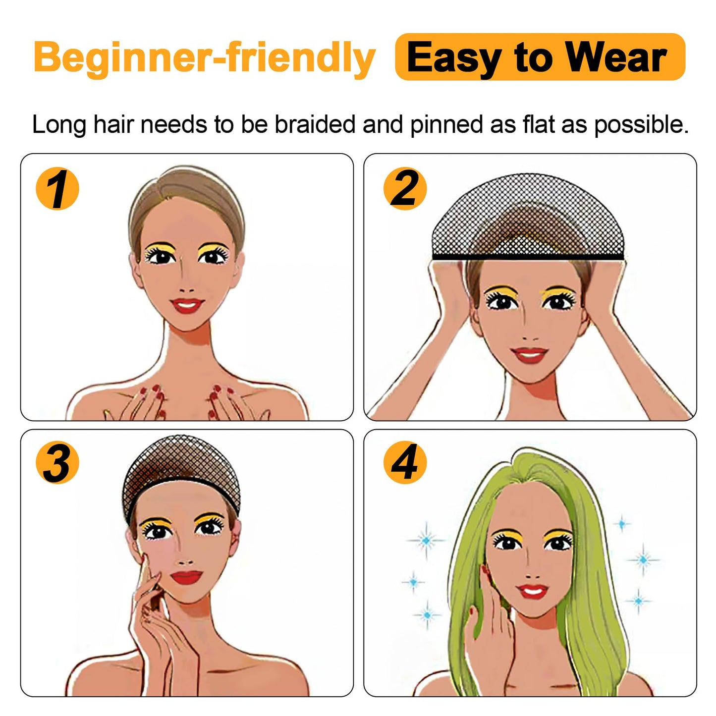 BEEOS Mesh Wig Cap, 6 Pieces Hair Net for Lace Front Wig Black Net Cap for Women